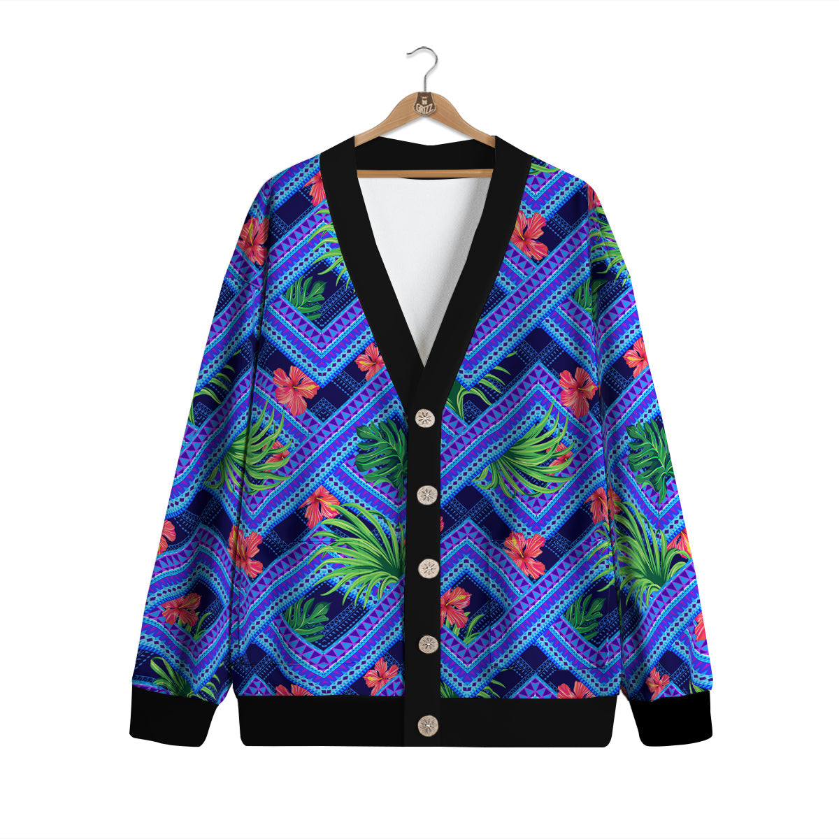 Aztec Tropical Hibiscus Flower Print Pattern Cardigan-grizzshop