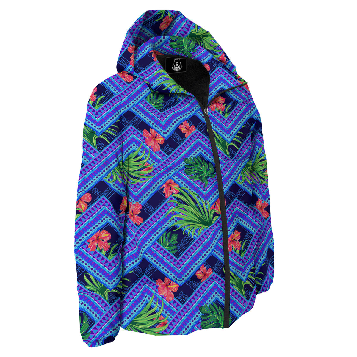 Aztec Tropical Hibiscus Flower Print Pattern Down Jacket-grizzshop