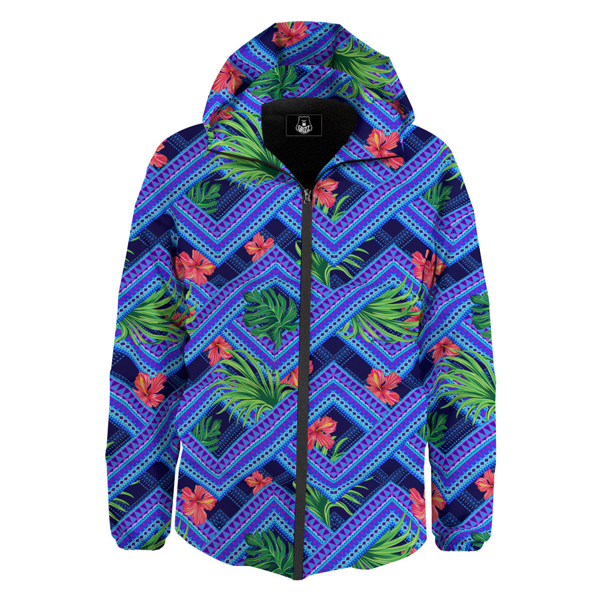 Aztec Tropical Hibiscus Flower Print Pattern Down Jacket-grizzshop