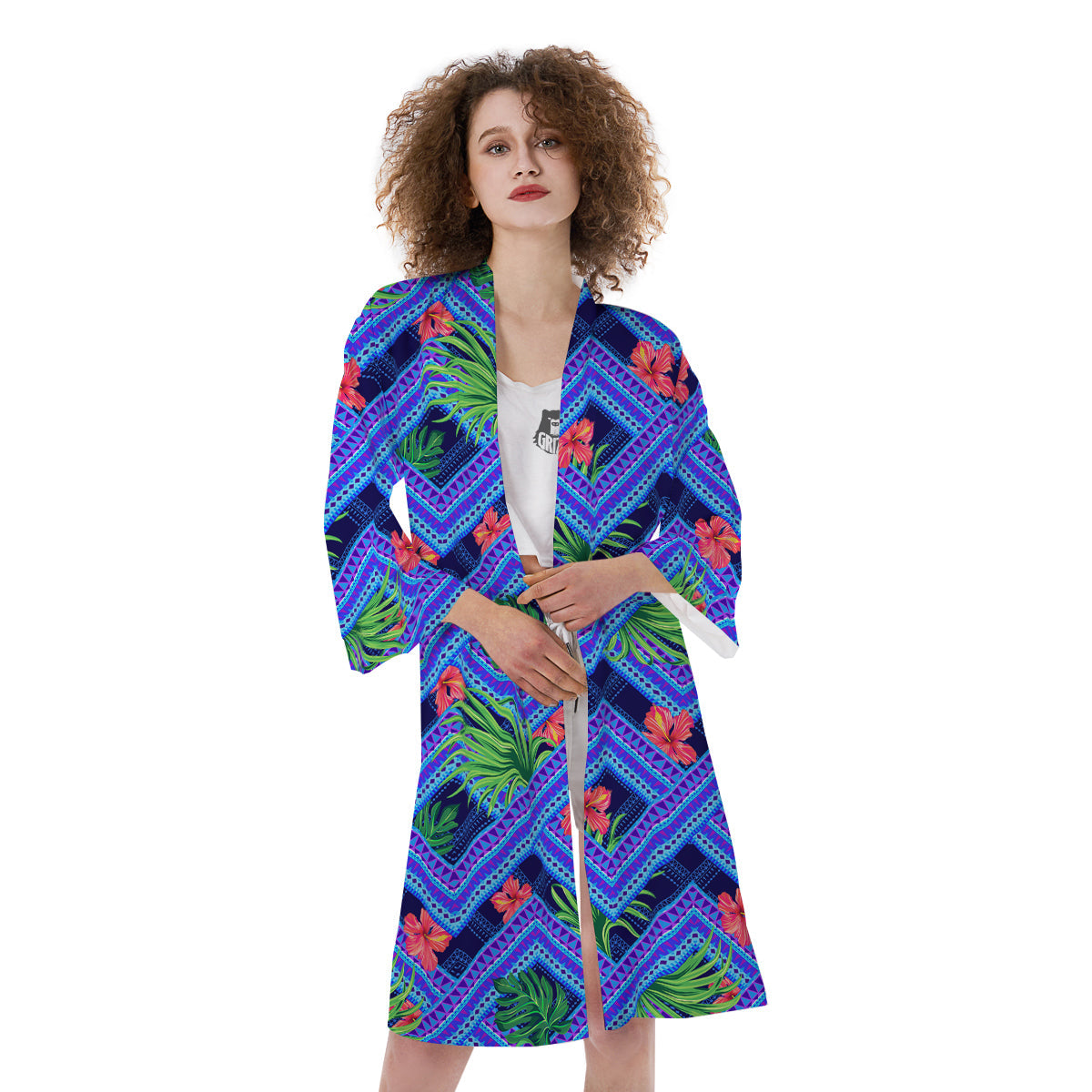 Aztec Tropical Hibiscus Flower Print Pattern Kimono-grizzshop