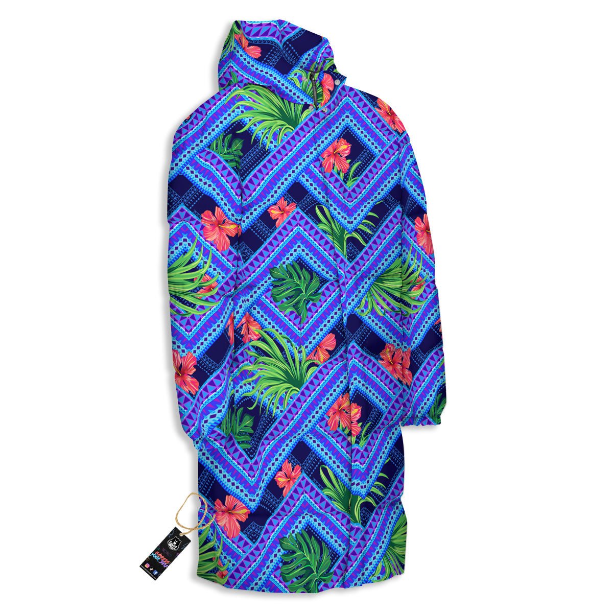 Aztec Tropical Hibiscus Flower Print Pattern Long Down Jacket-grizzshop
