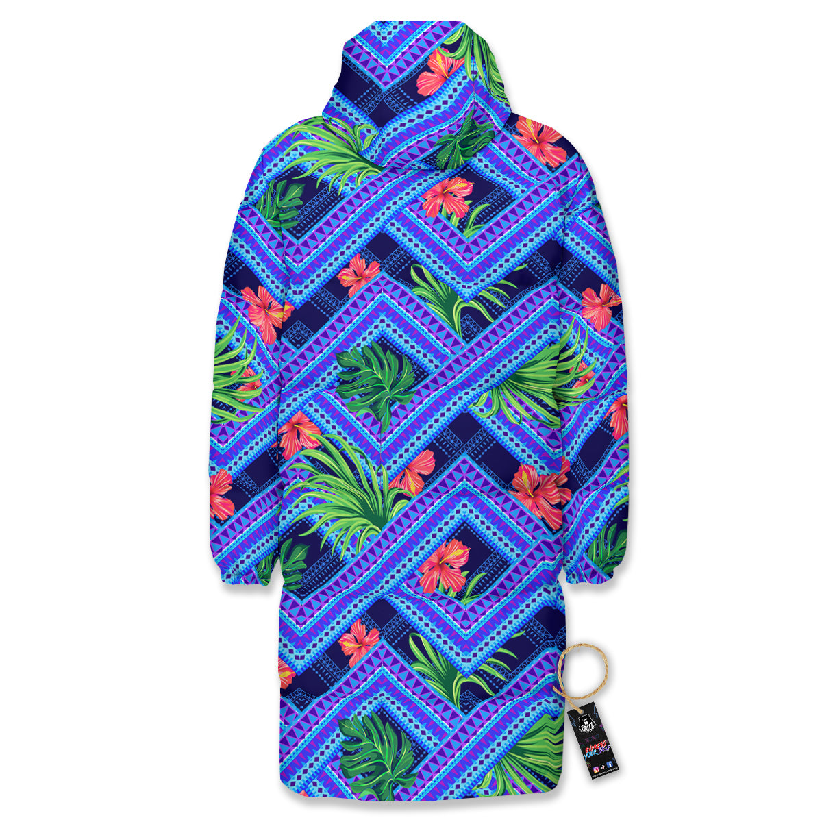 Aztec Tropical Hibiscus Flower Print Pattern Long Down Jacket-grizzshop