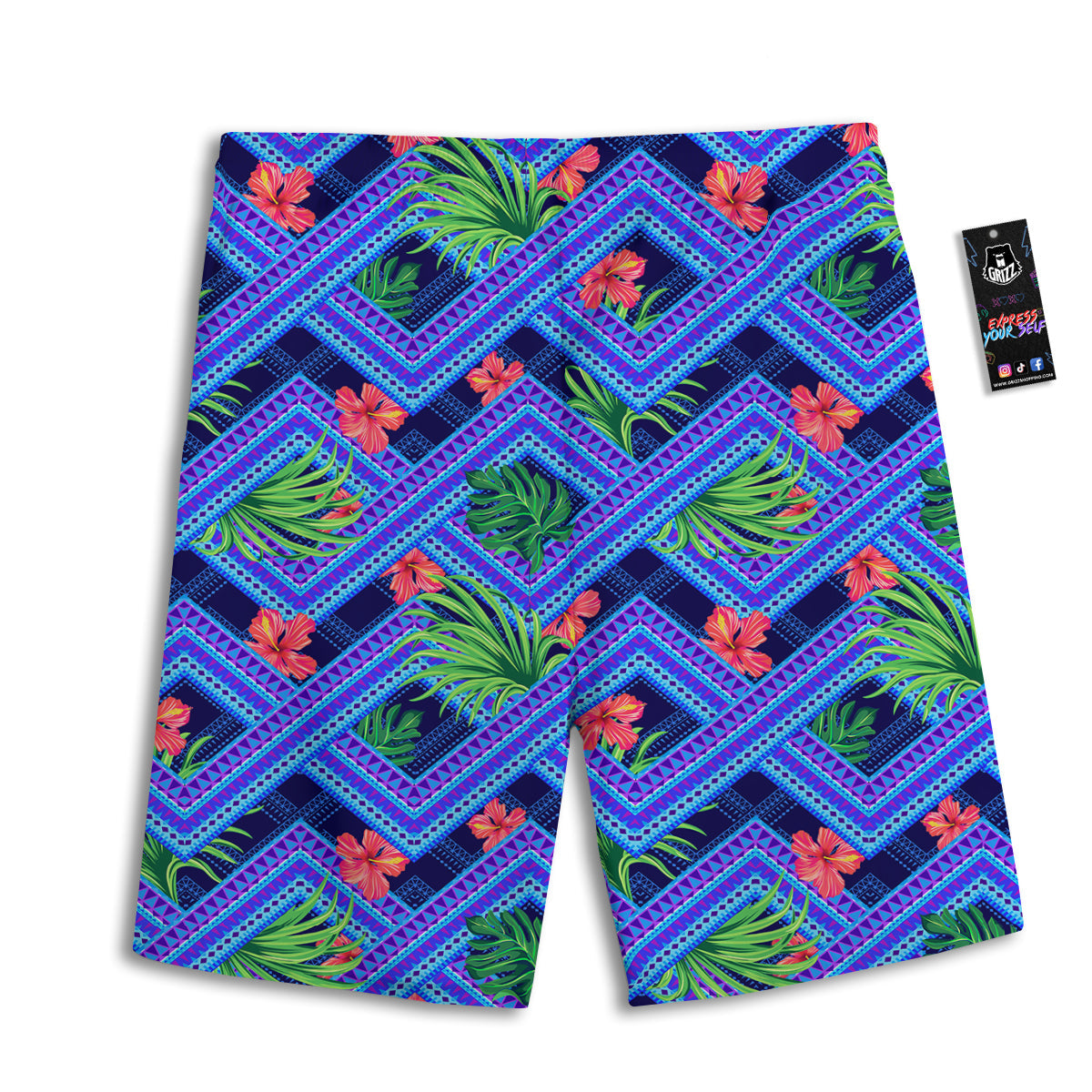 Aztec Tropical Hibiscus Flower Print Pattern Men's Athletic Shorts