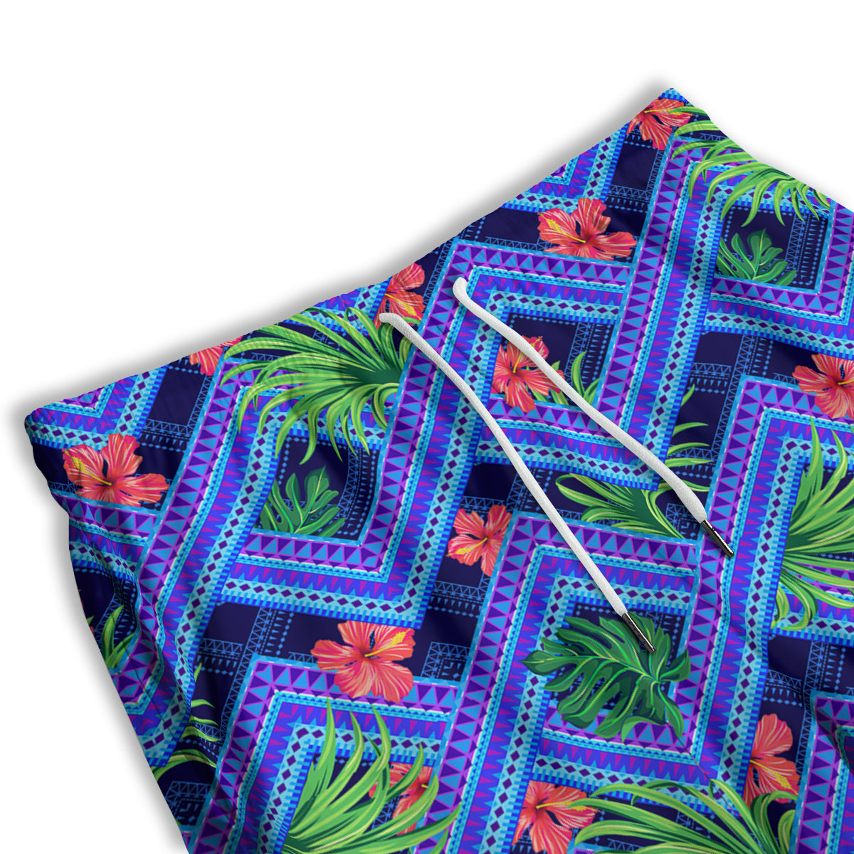 Aztec Tropical Hibiscus Flower Print Pattern Men's Athletic Shorts