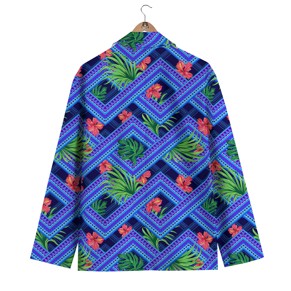 Aztec Tropical Hibiscus Flower Print Pattern Men's Blazer-grizzshop