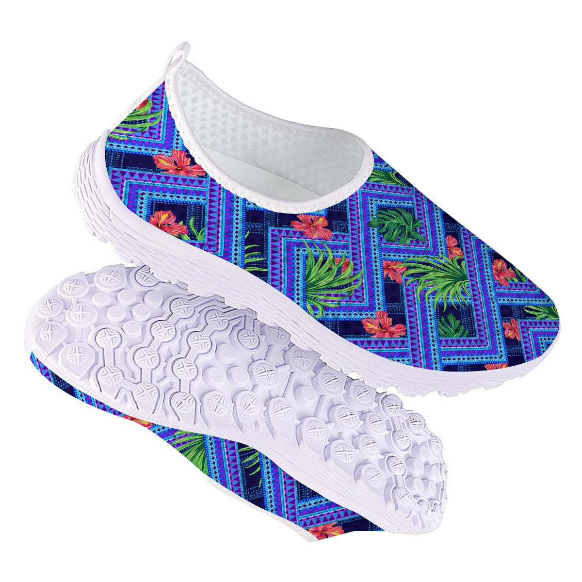 Aztec Tropical Hibiscus Flower Print Pattern Nurse Shoes-grizzshop