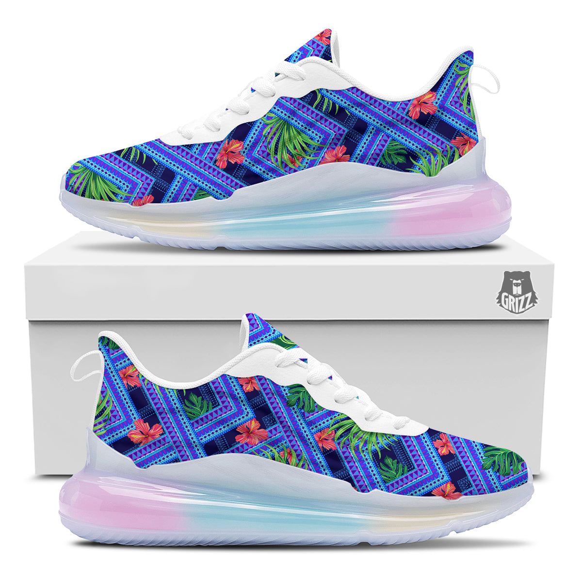 Aztec Tropical Hibiscus Flower Print Pattern Running Sneakers-grizzshop