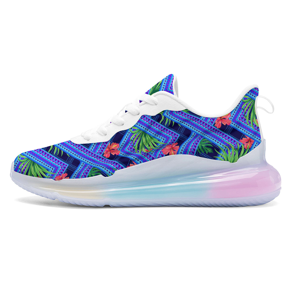 Aztec Tropical Hibiscus Flower Print Pattern Running Sneakers-grizzshop