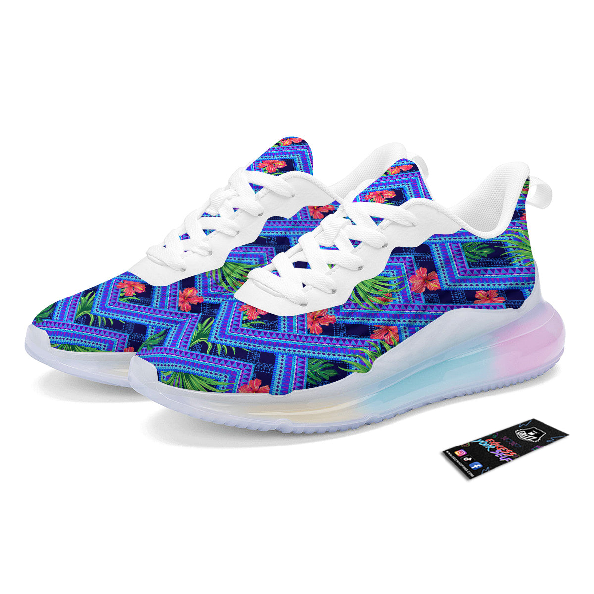 Aztec Tropical Hibiscus Flower Print Pattern Running Sneakers-grizzshop
