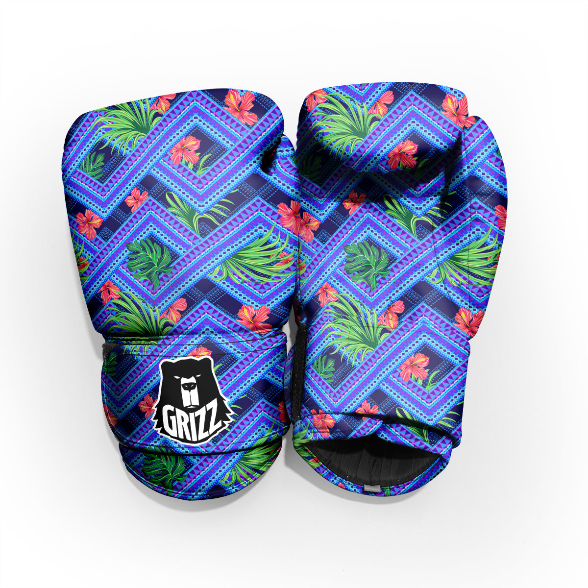 Aztec Tropical Hibiscus Flower Print Pattern Sparring Gloves-grizzshop
