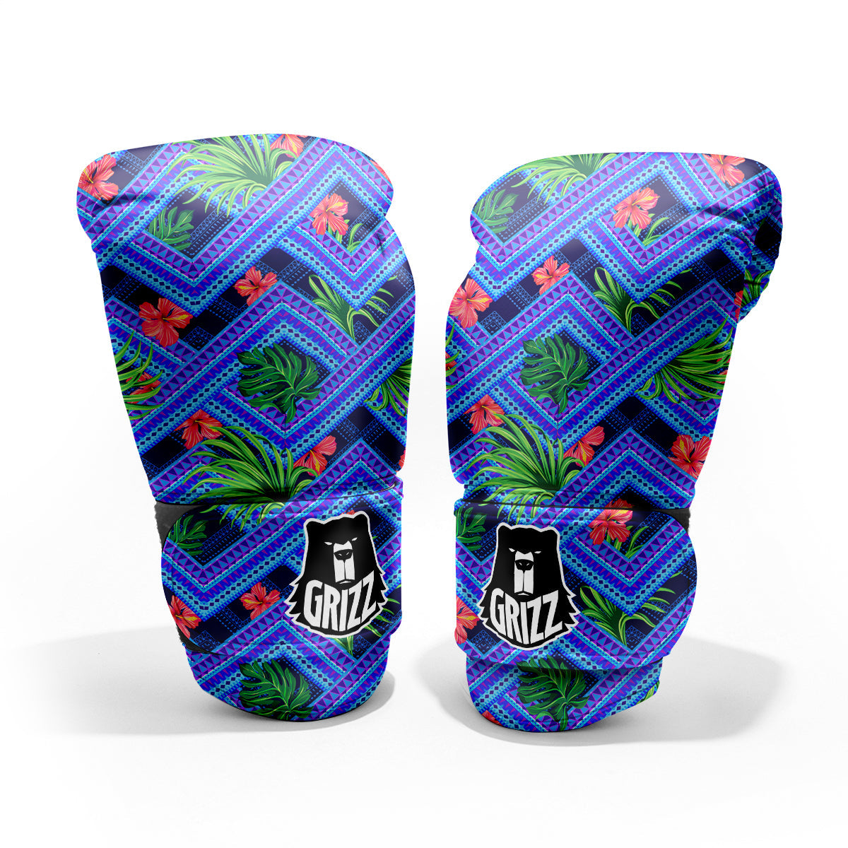 Aztec Tropical Hibiscus Flower Print Pattern Sparring Gloves-grizzshop