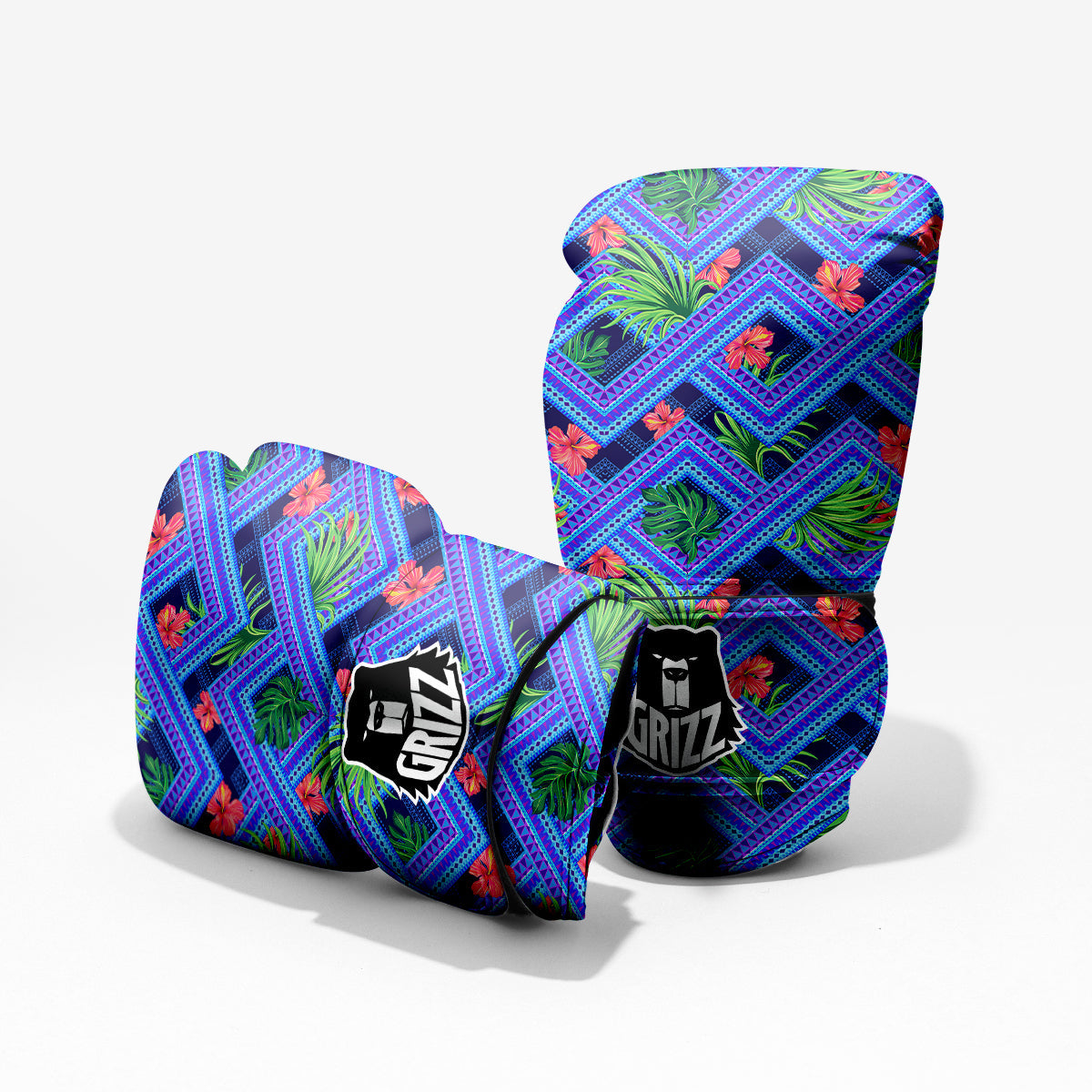 Aztec Tropical Hibiscus Flower Print Pattern Sparring Gloves-grizzshop