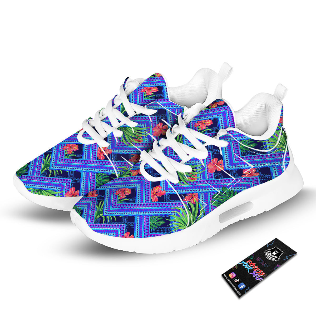 Aztec Tropical Hibiscus Flower Print Pattern Tennis Shoes-grizzshop