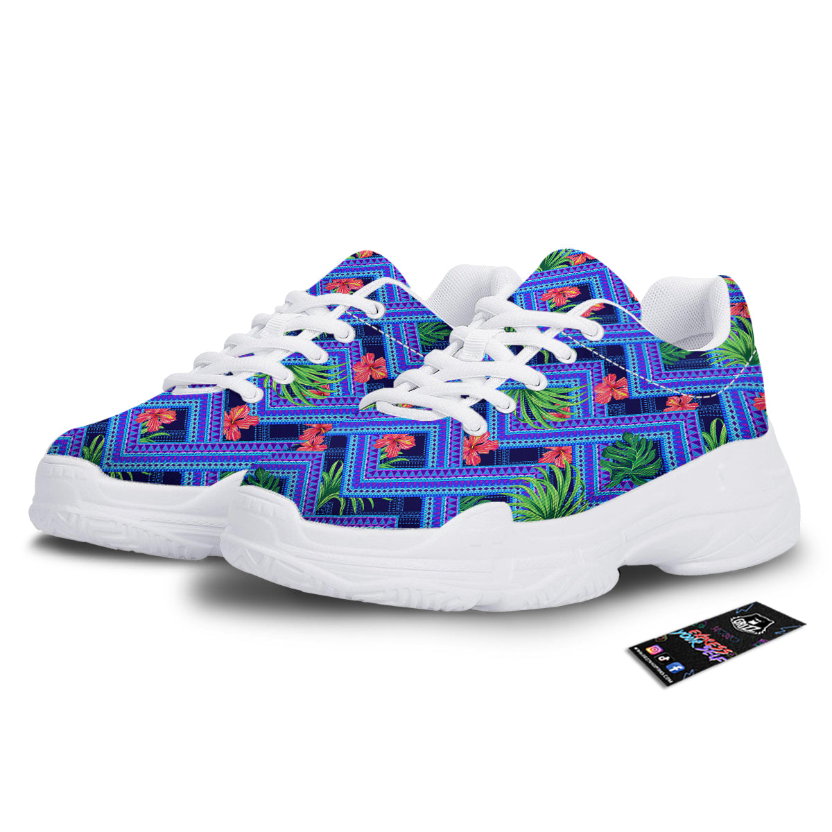 Aztec Tropical Hibiscus Flower Print Pattern White Chunky Shoes-grizzshop