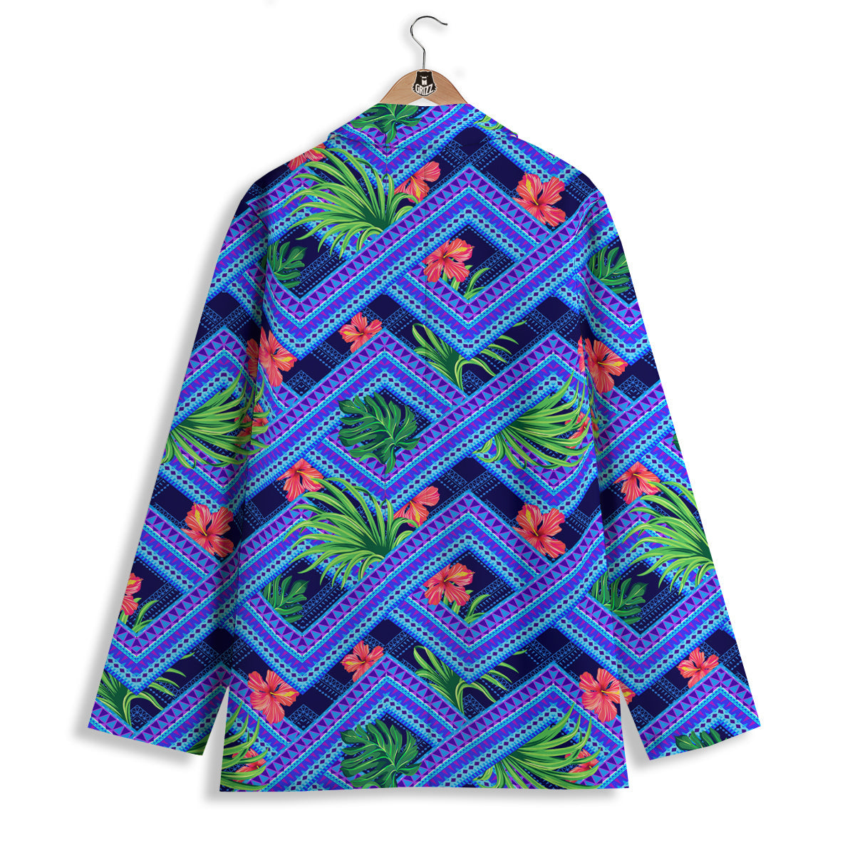 Aztec Tropical Hibiscus Flower Print Pattern Women's Blazer-grizzshop