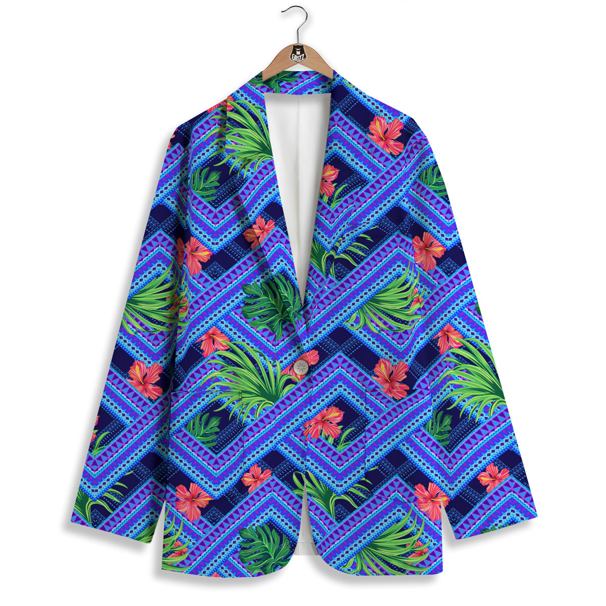 Aztec Tropical Hibiscus Flower Print Pattern Women's Blazer-grizzshop