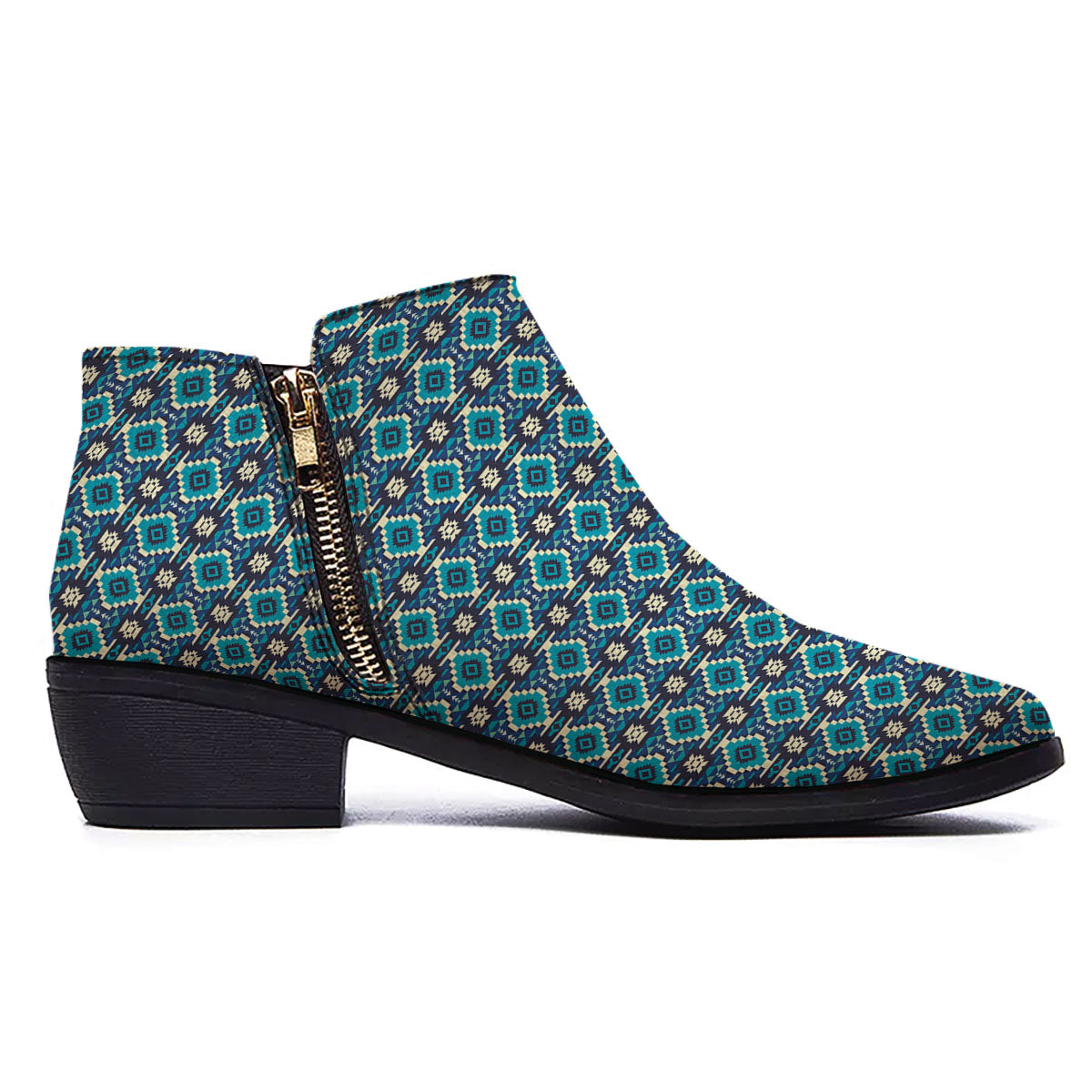 Aztec Turquoise And Blue Print Pattern Ankle Boots-grizzshop