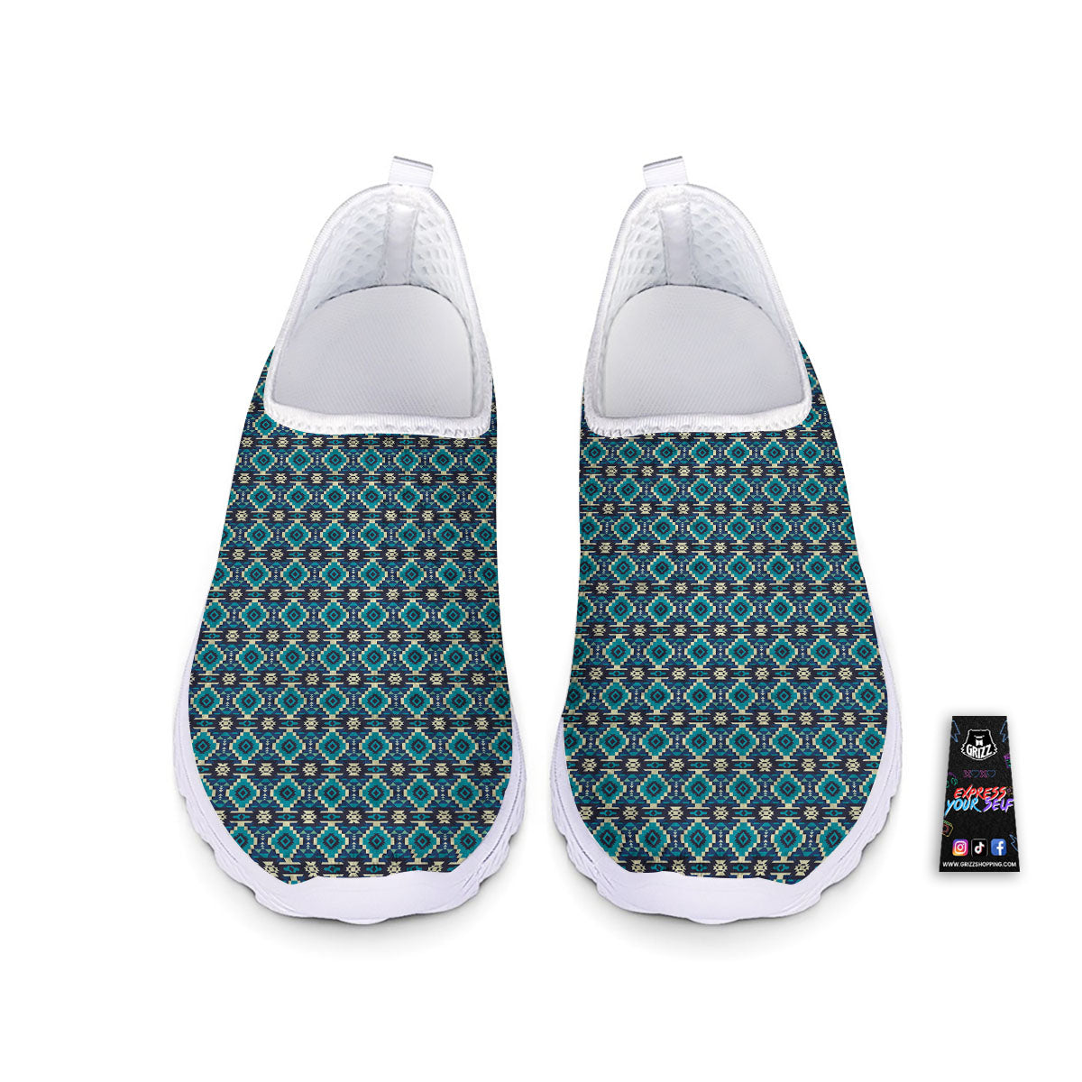 Aztec Turquoise And Blue Print Pattern Nurse Shoes-grizzshop