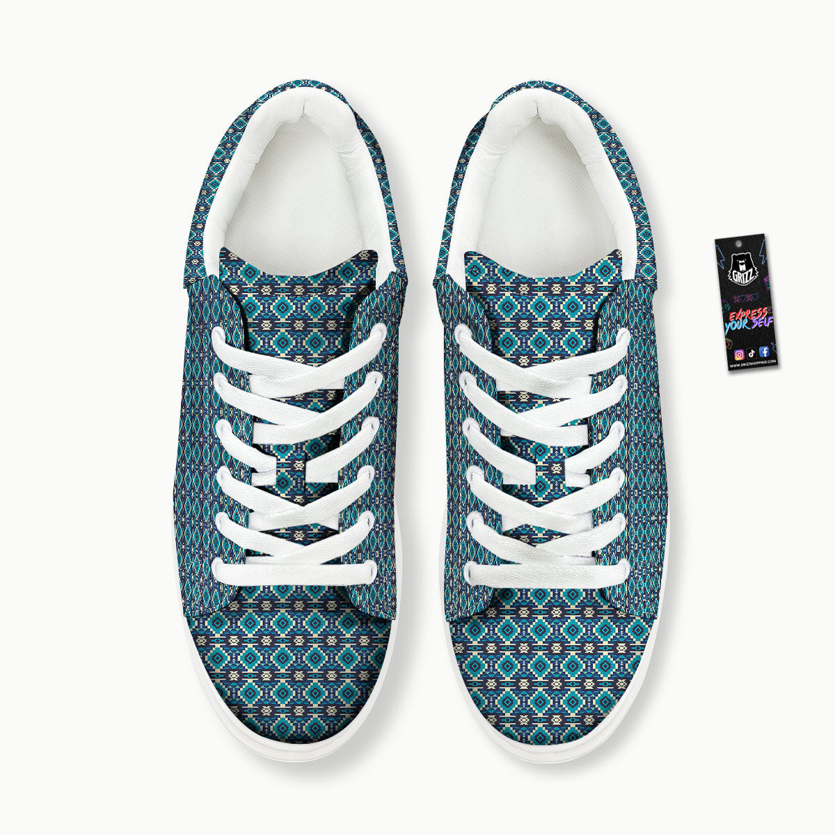 Aztec Turquoise And Blue Print Pattern Platform Shoes-grizzshop