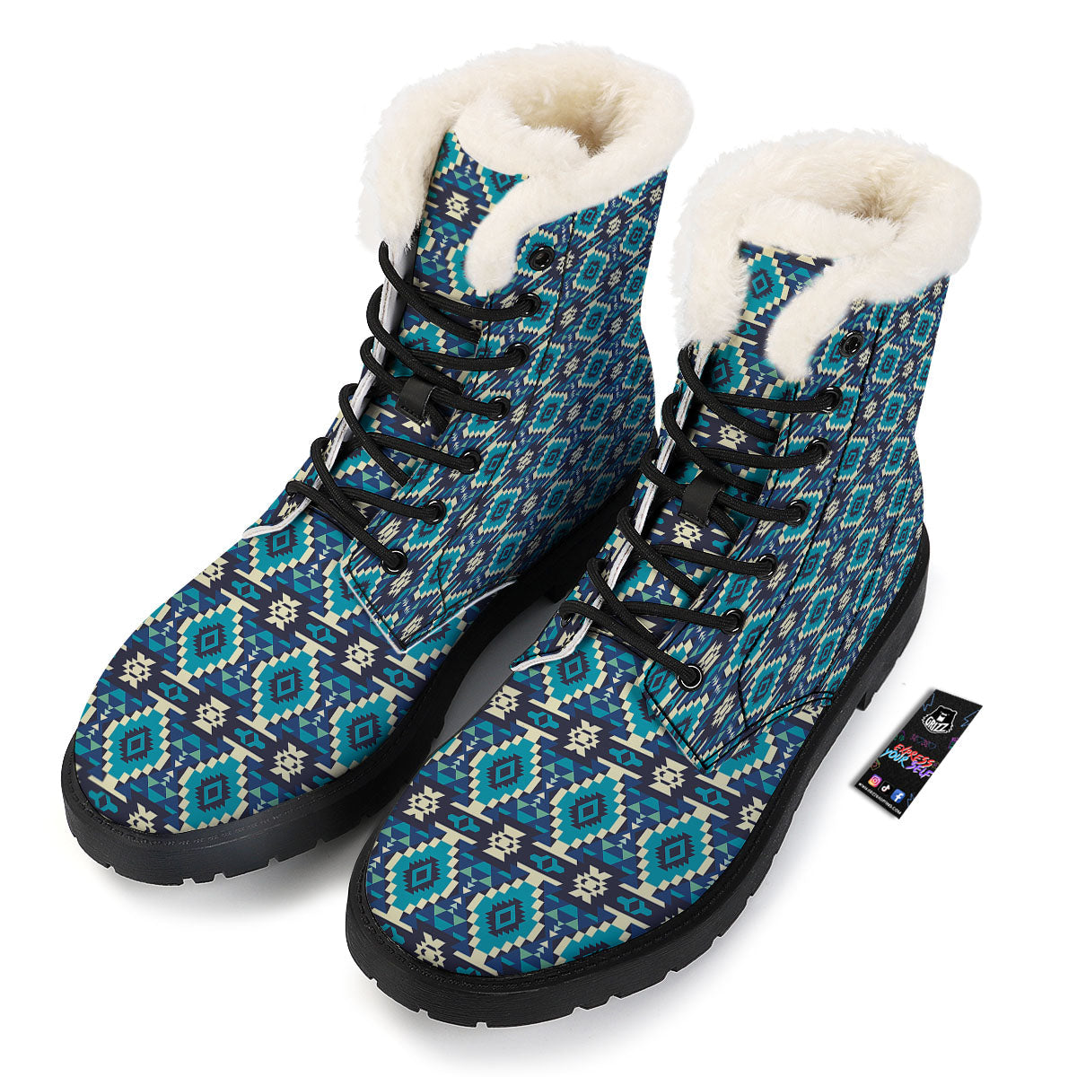 Aztec Turquoise And Blue Print Pattern Winter Boots-grizzshop