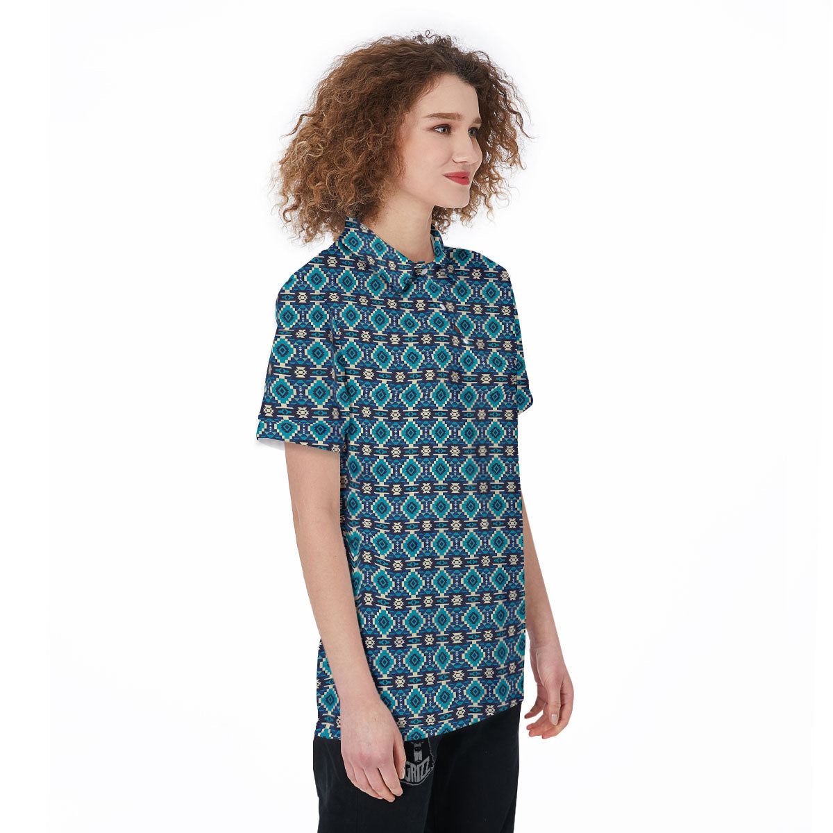 Aztec Turquoise And Blue Print Pattern Women's Golf Shirts-grizzshop