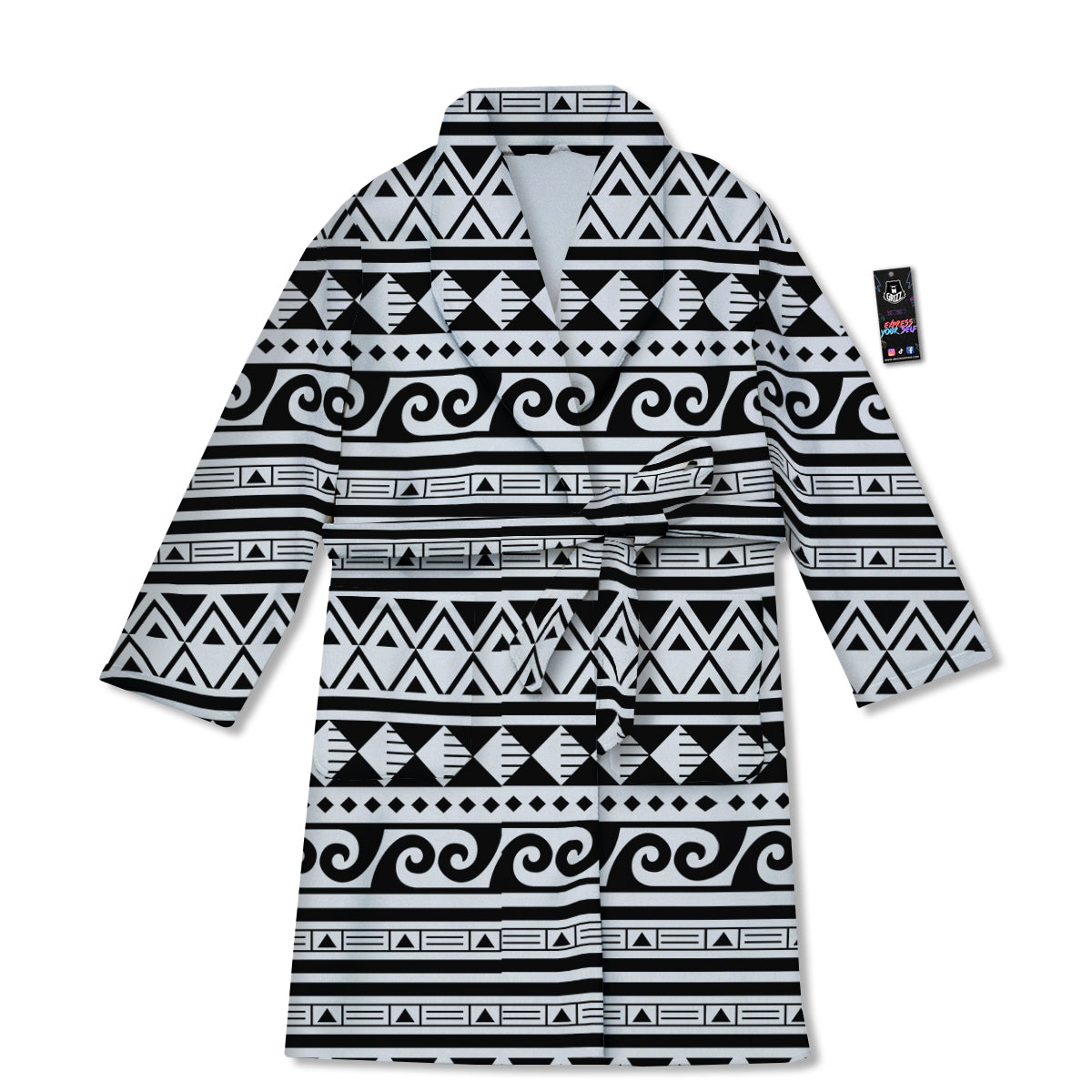 Aztec White And Black Print Pattern Bathrobe-grizzshop