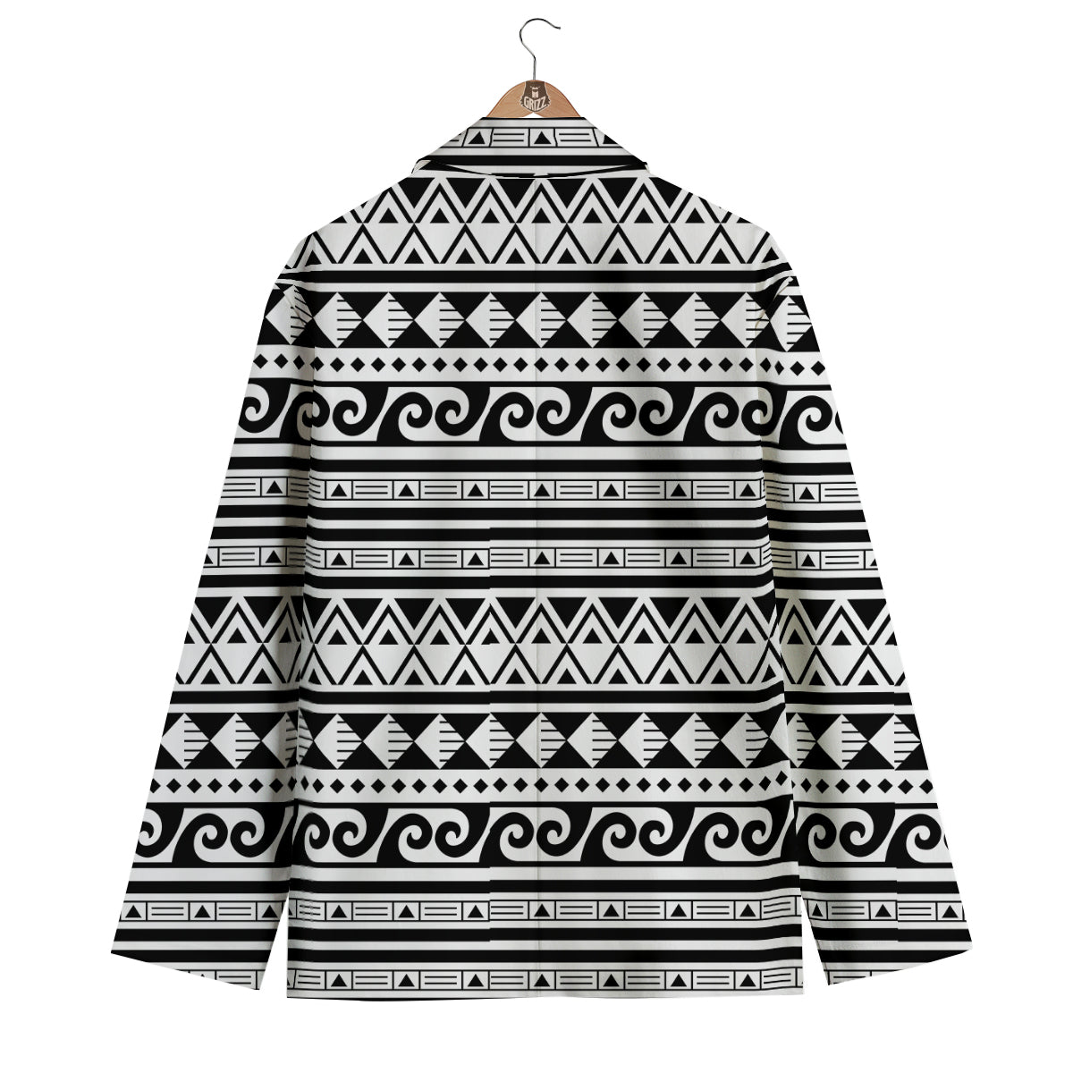 Aztec White And Black Print Pattern Men's Blazer-grizzshop
