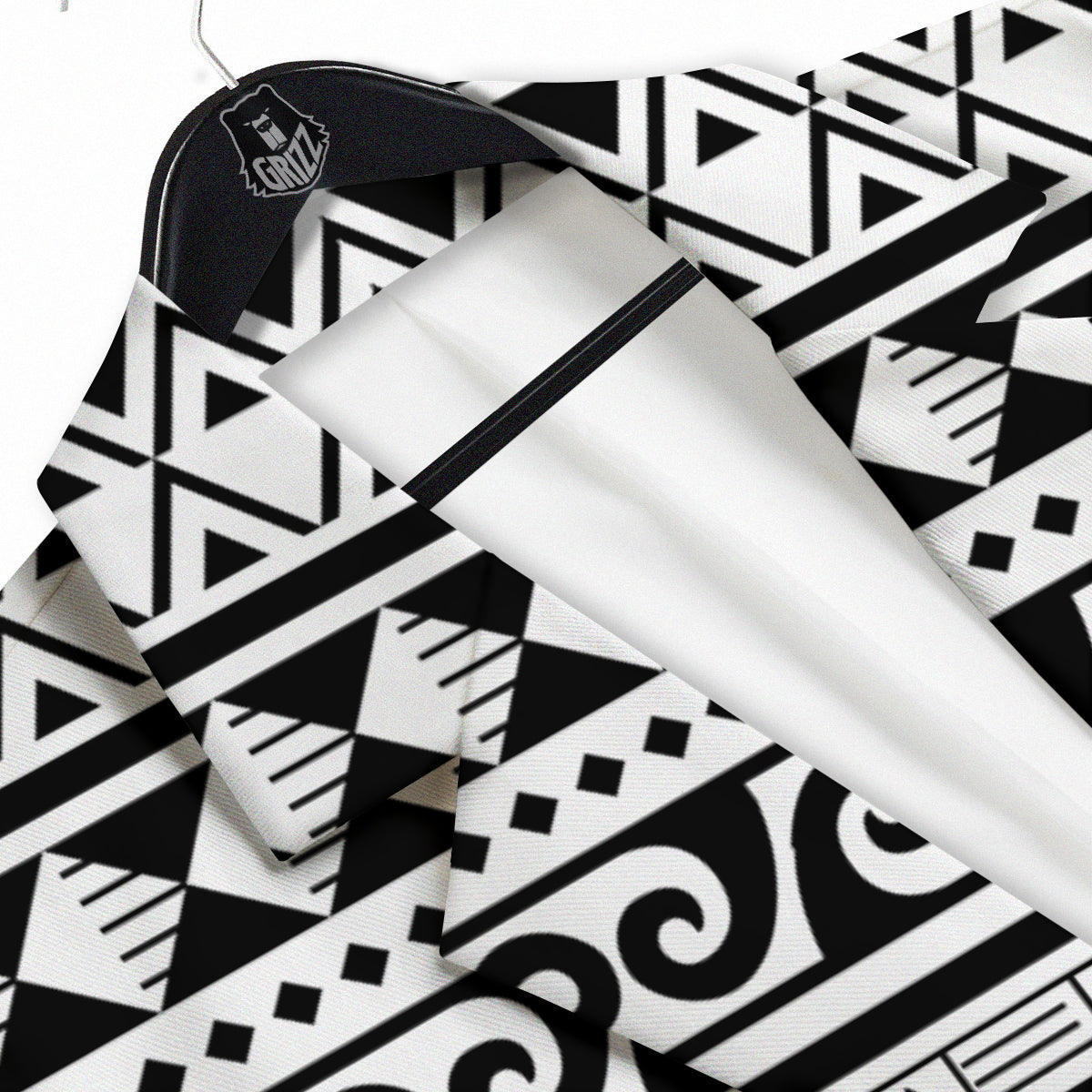 Aztec White And Black Print Pattern Men's Sport Coat-grizzshop