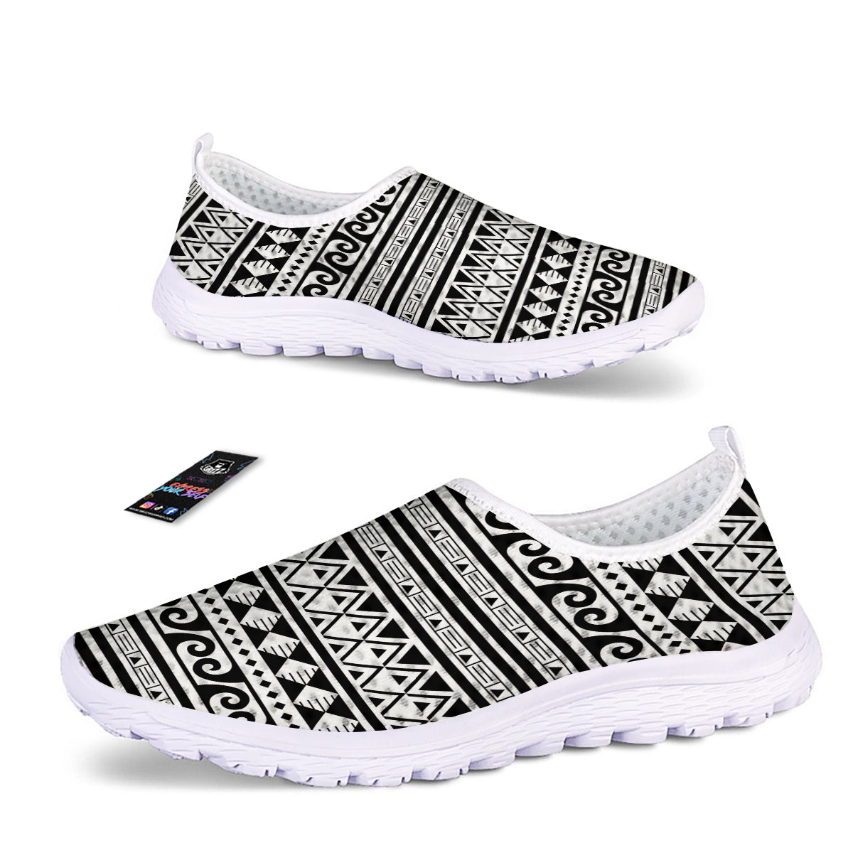 Aztec White And Black Print Pattern Nurse Shoes-grizzshop