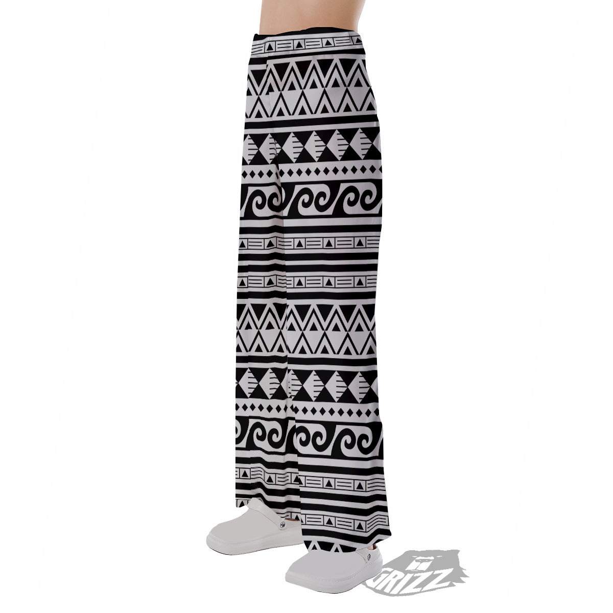 Aztec White And Black Print Pattern Pajama Pants-grizzshop