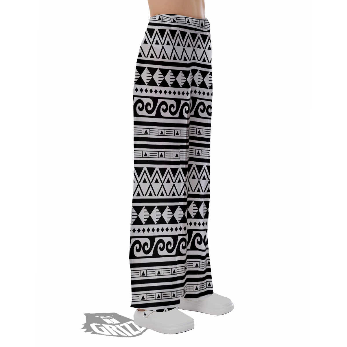 Aztec White And Black Print Pattern Pajama Pants-grizzshop