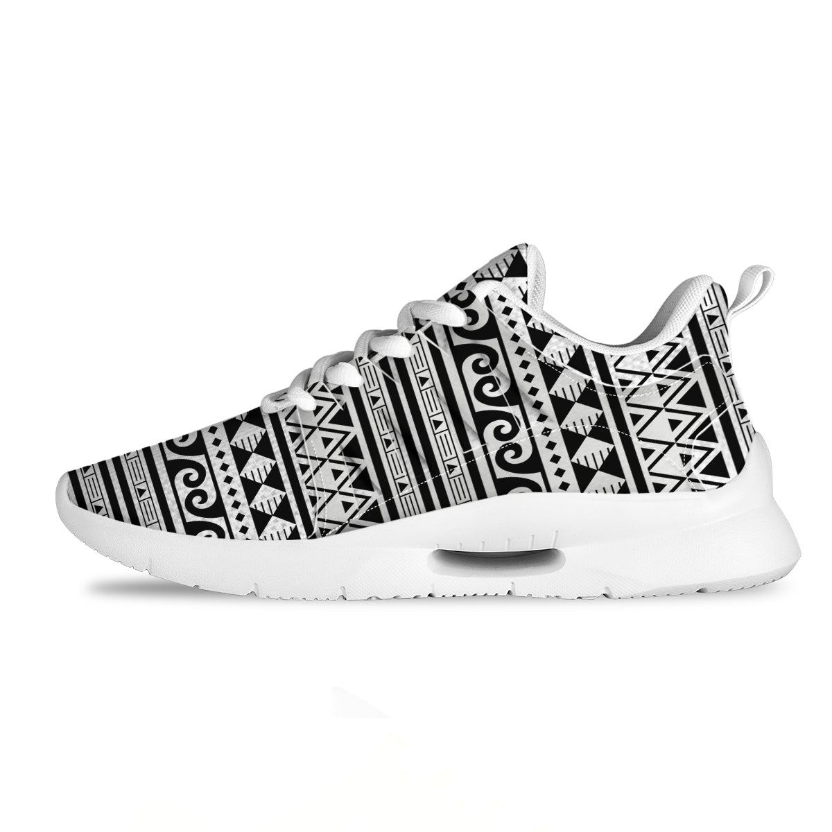 Aztec White And Black Print Pattern Tennis Shoes-grizzshop
