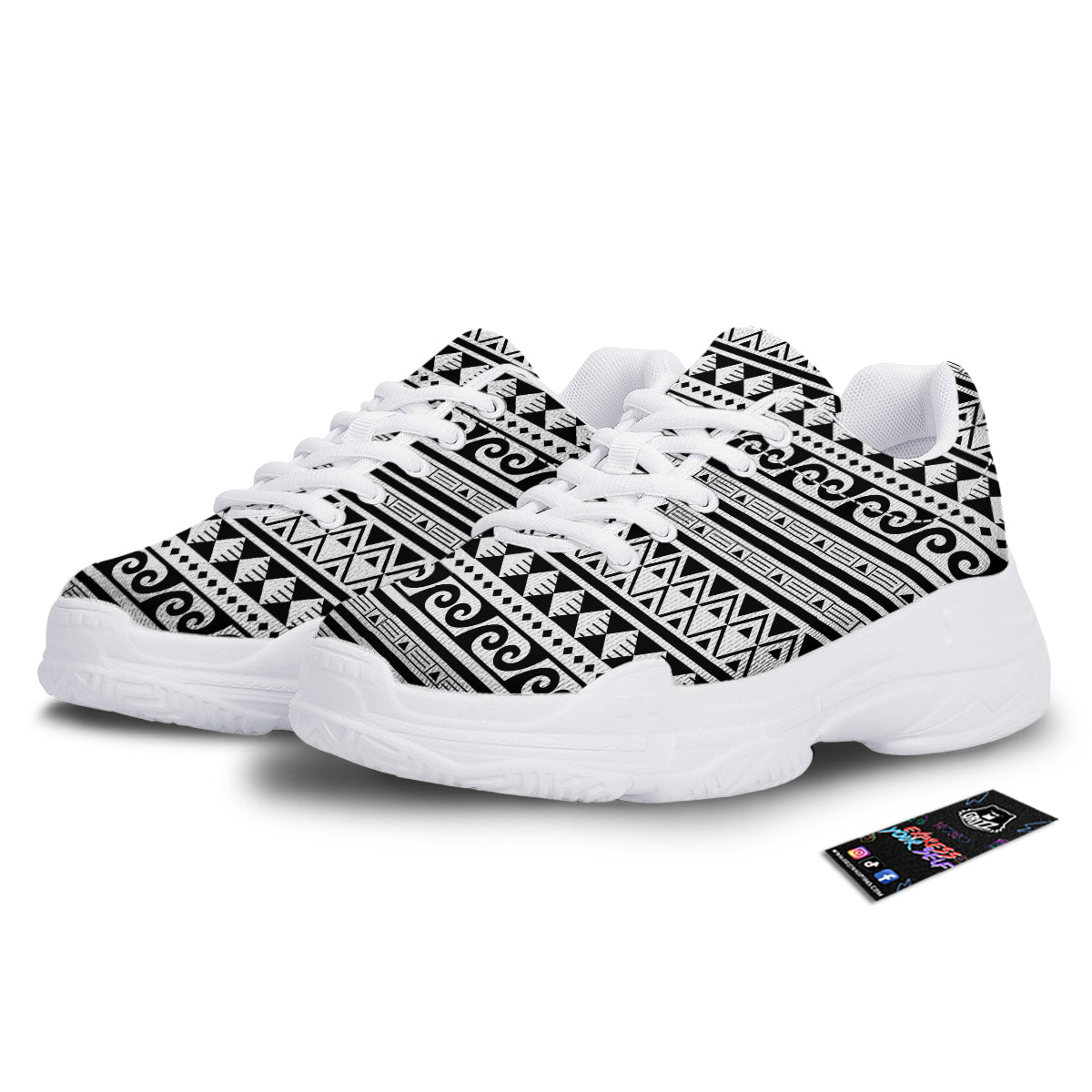 Aztec White And Black Print Pattern White Chunky Shoes-grizzshop