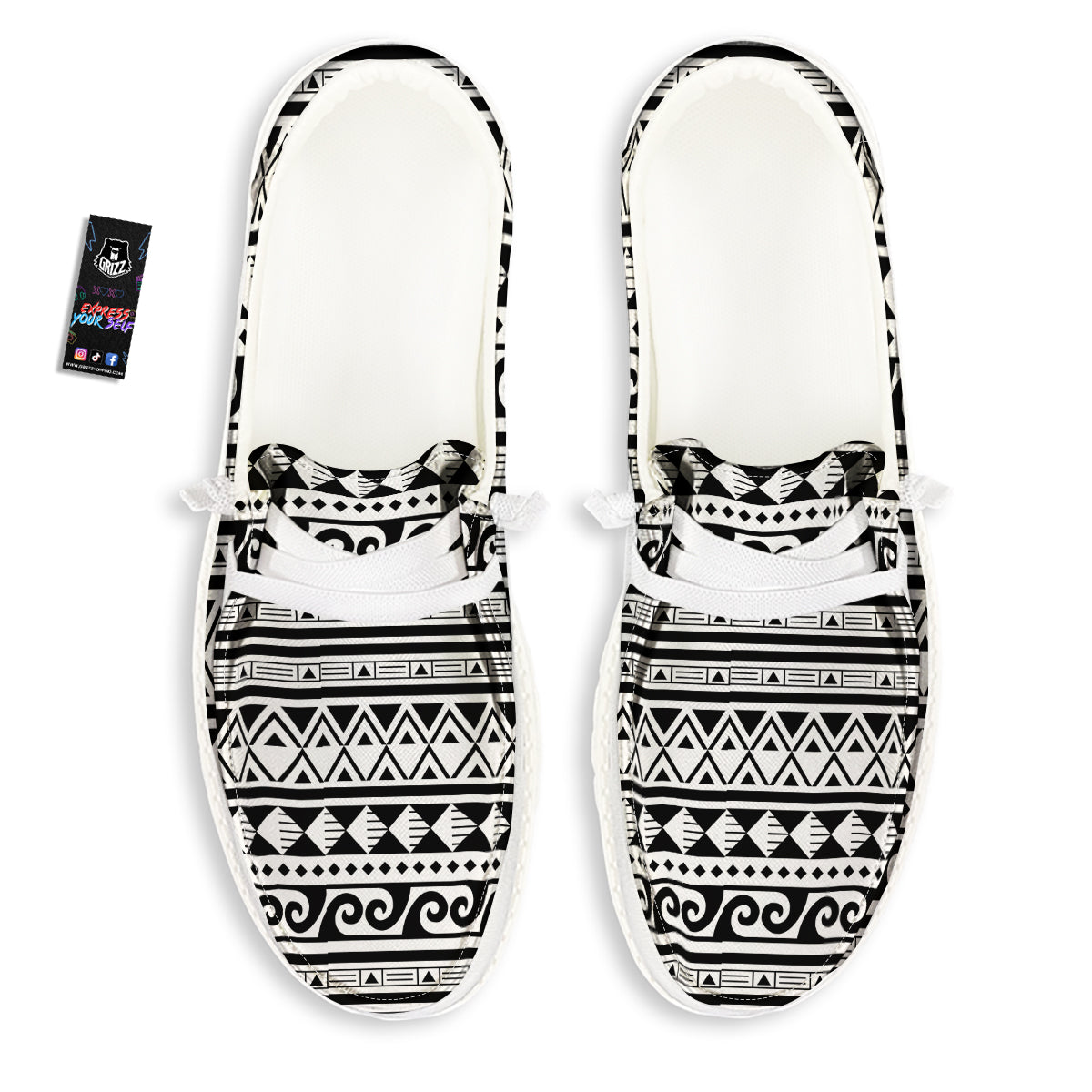 Aztec White And Black Print Pattern White Loafers-grizzshop
