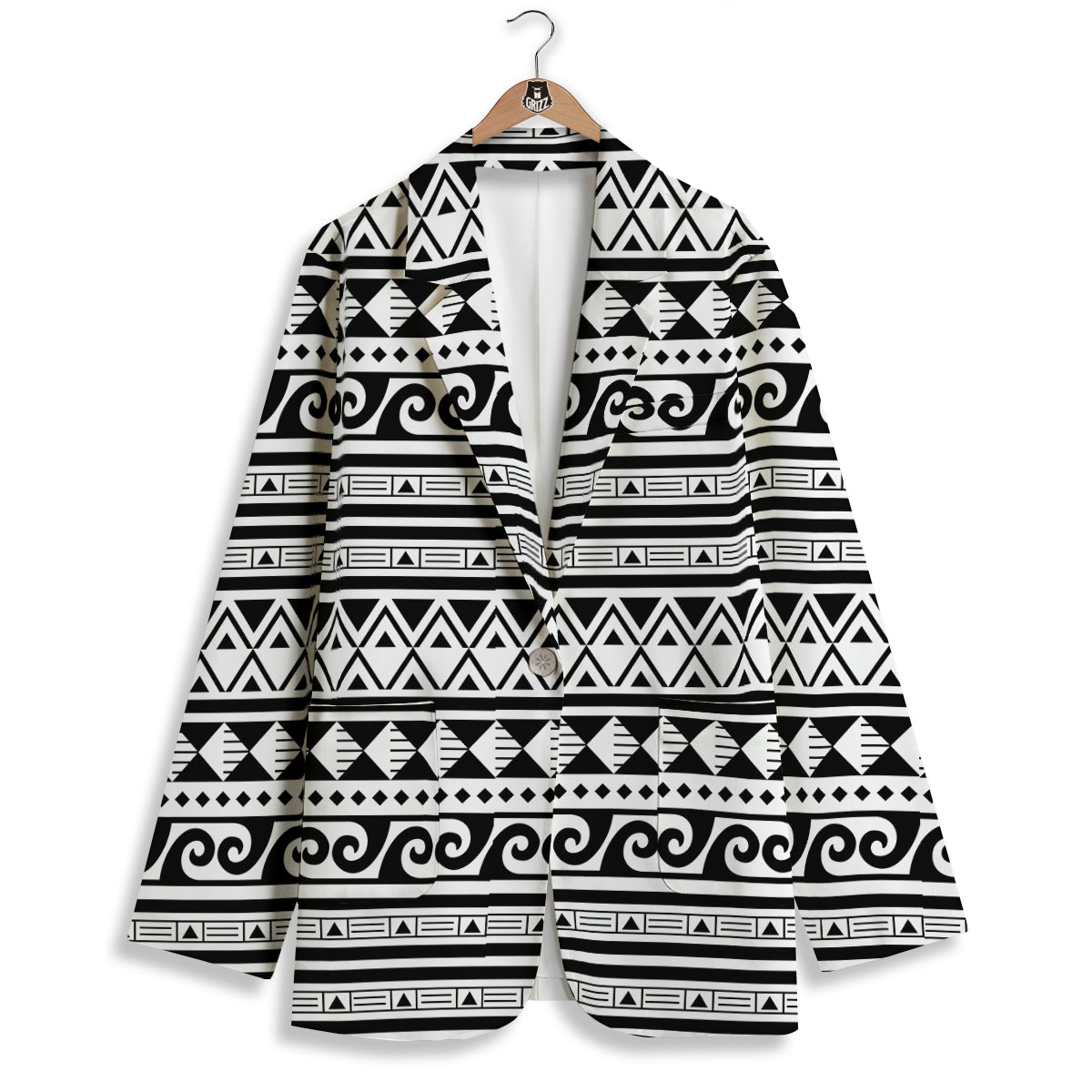 Aztec White And Black Print Pattern Women's Blazer-grizzshop