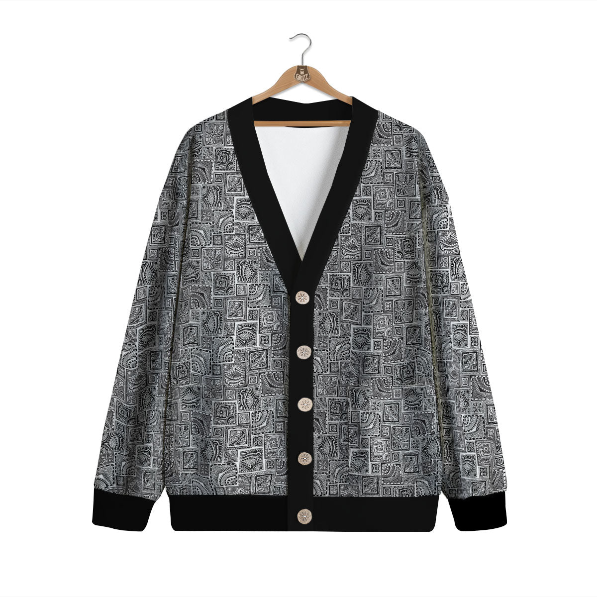 Aztec White And Grey Print Pattern Cardigan-grizzshop