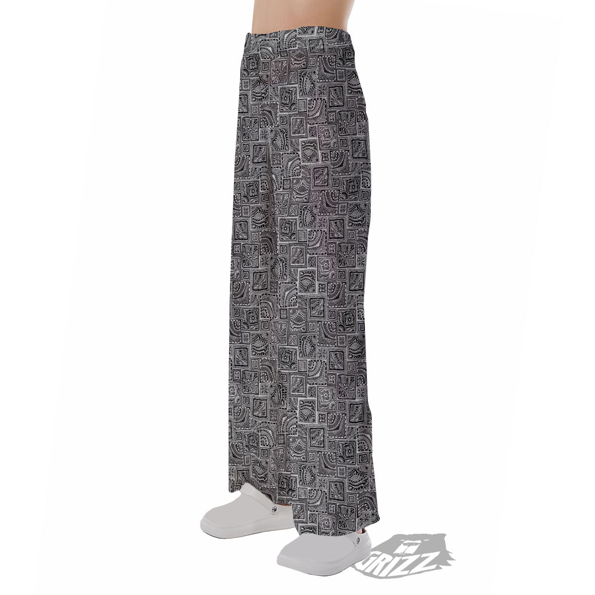 Aztec White And Grey Print Pattern Pajama Pants-grizzshop
