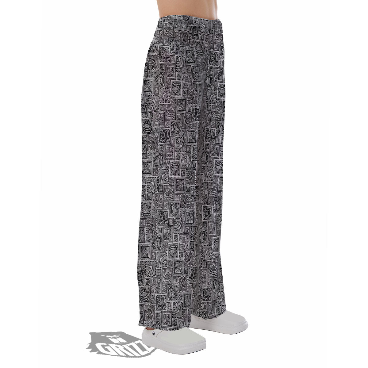 Aztec White And Grey Print Pattern Pajama Pants-grizzshop