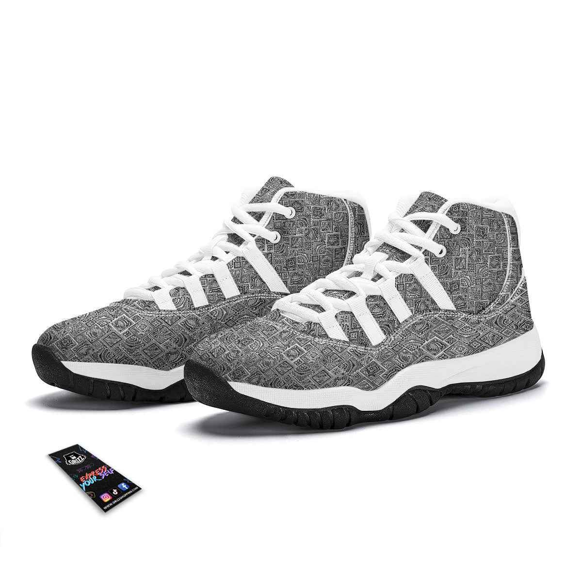 Aztec White And Grey Print Pattern White Bball Shoes-grizzshop