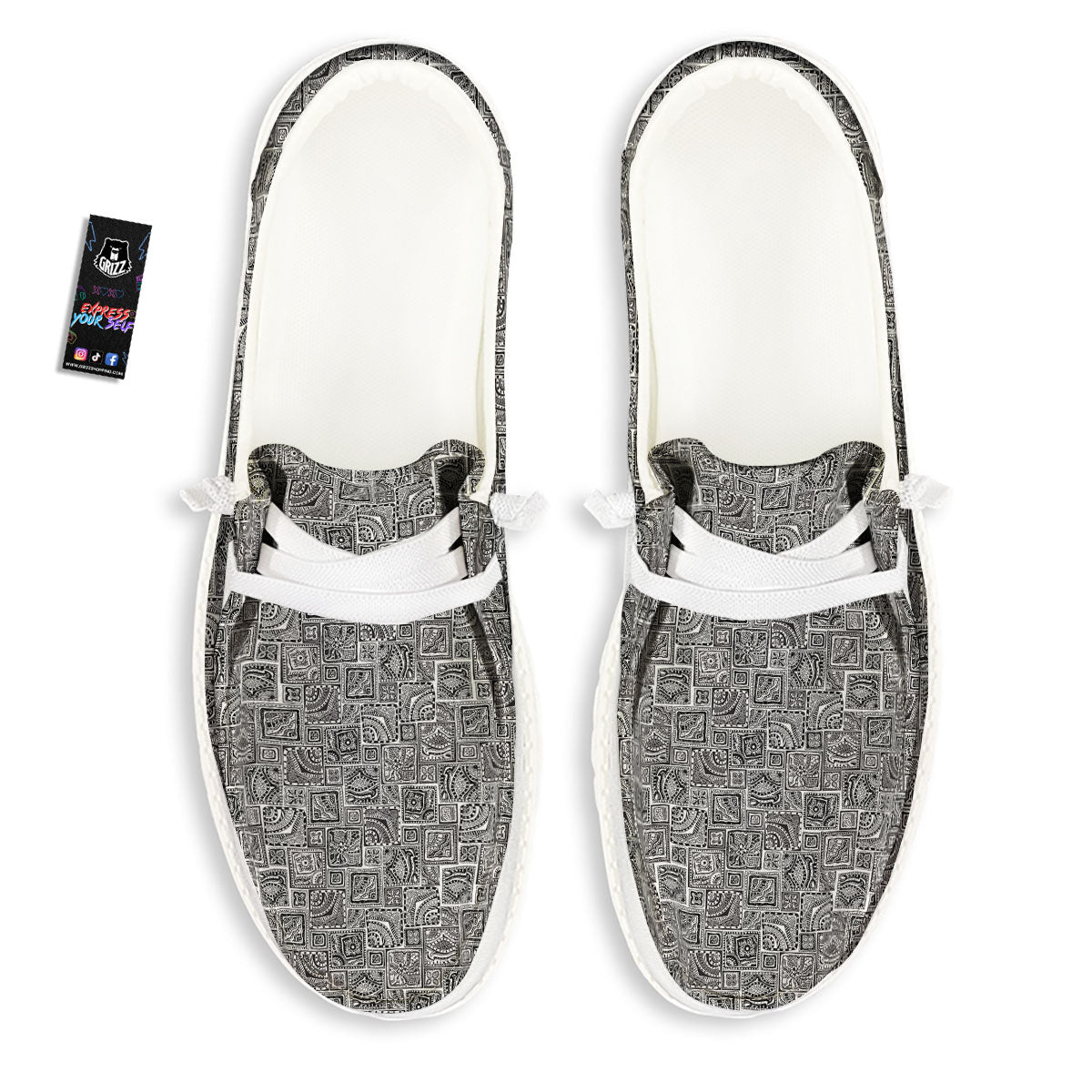 Aztec White And Grey Print Pattern White Loafers-grizzshop