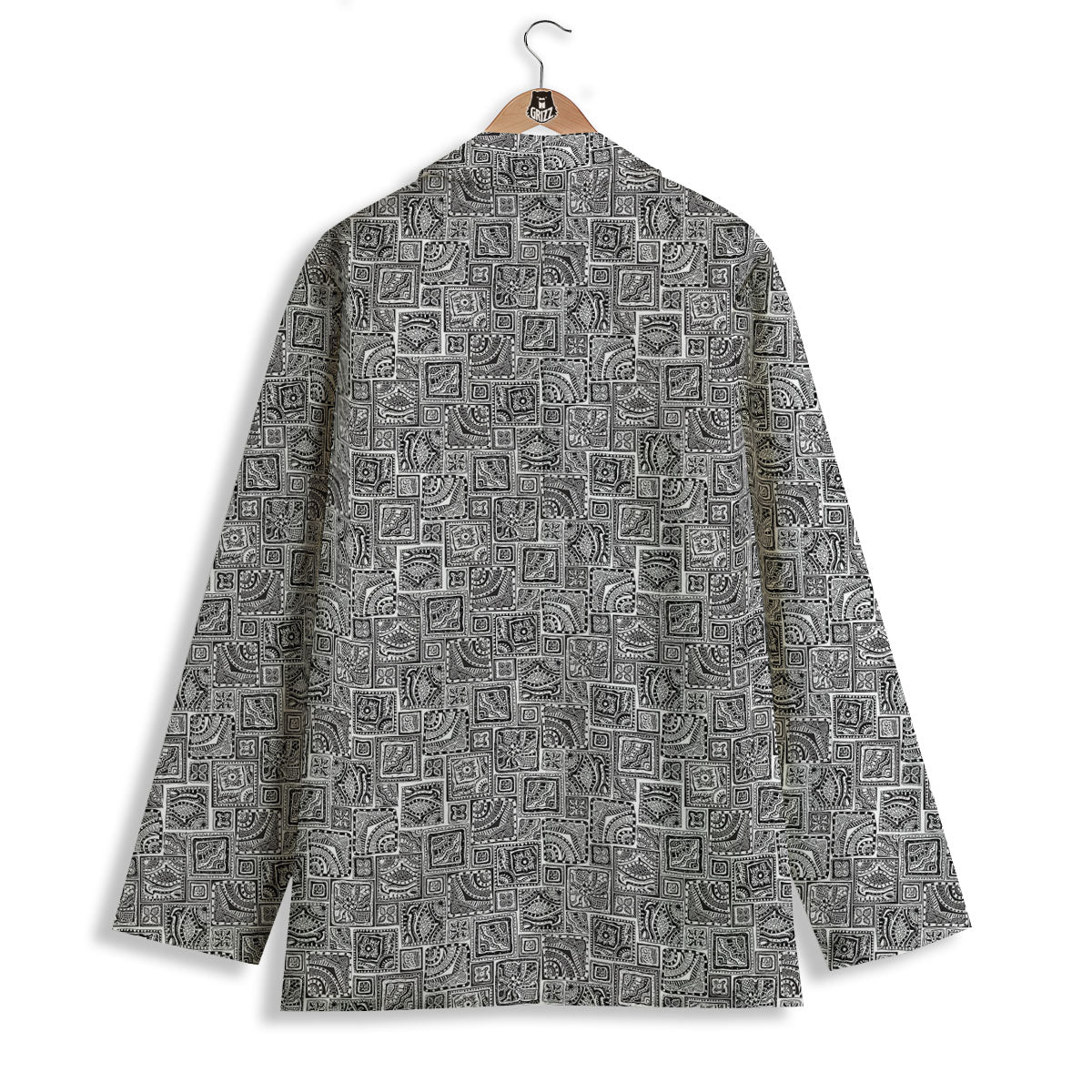 Aztec White And Grey Print Pattern Women's Blazer-grizzshop
