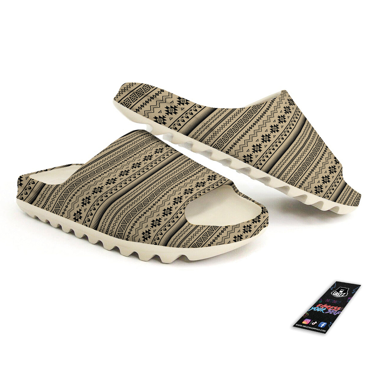 Aztec Beige And Black Print Pattern Sandals-grizzshop