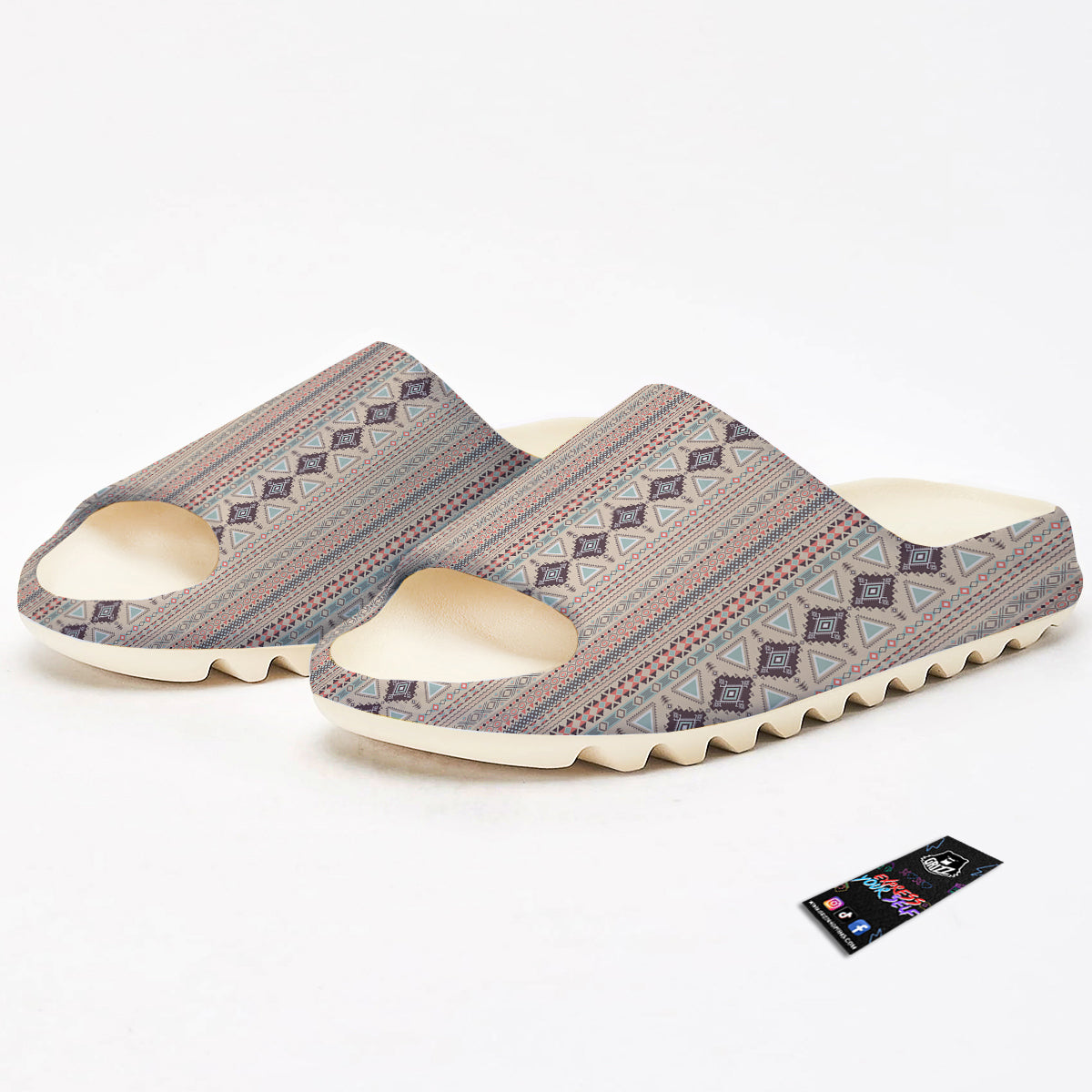 Aztec Beige Print Pattern Sandals-grizzshop