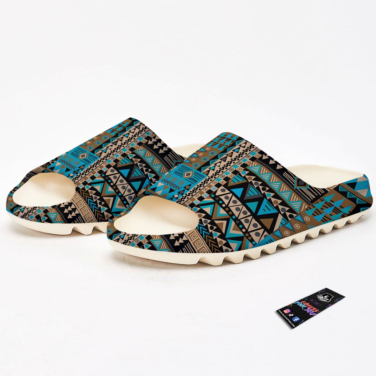 Aztec Brown And Teal Print Pattern Sandals-grizzshop