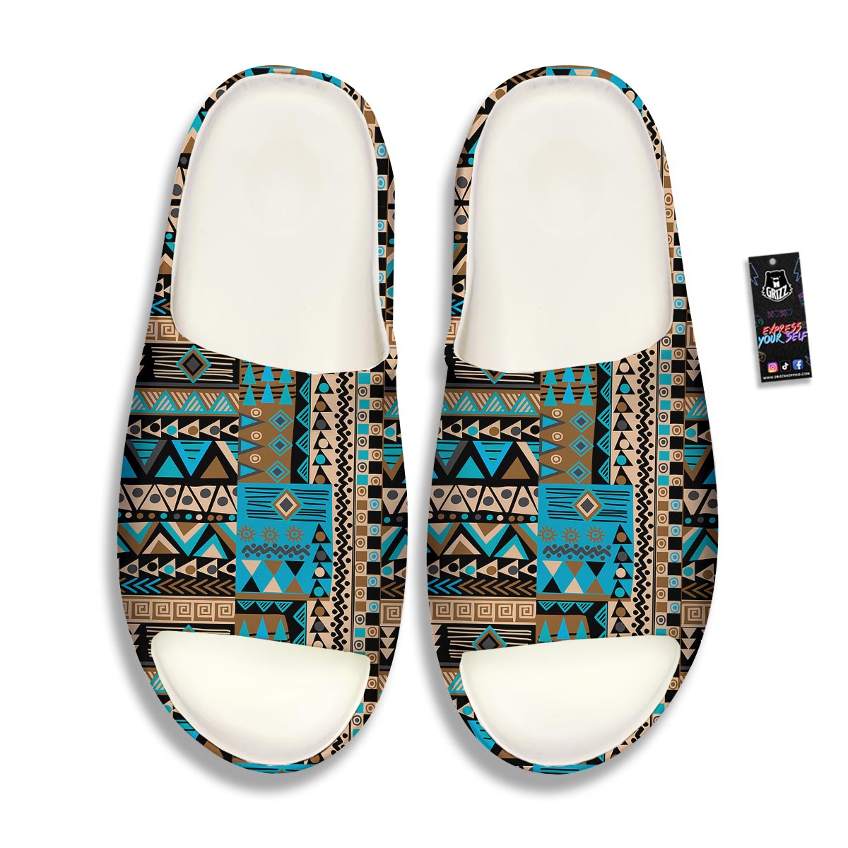 Aztec Brown And Teal Print Pattern Sandals-grizzshop