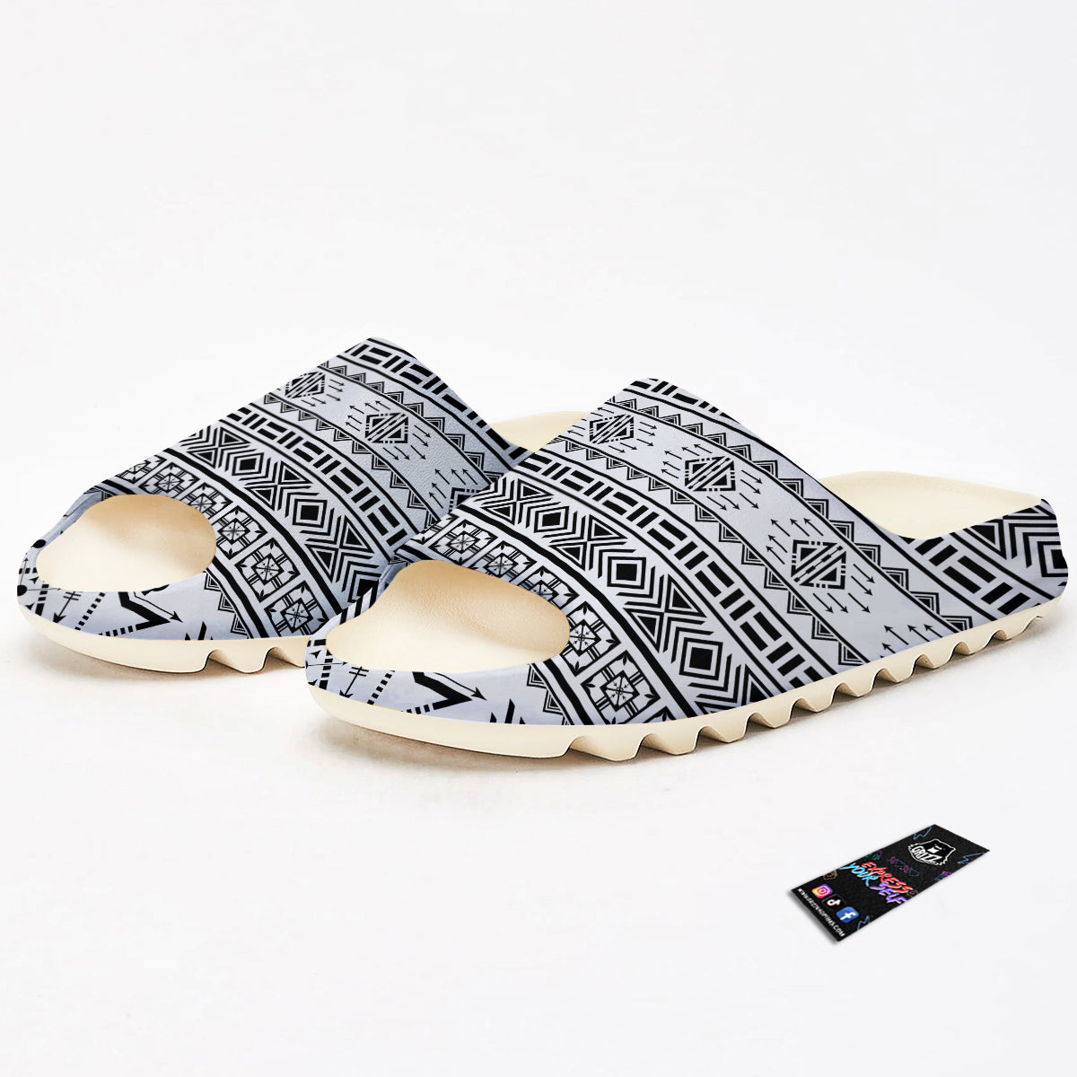 Aztec Grey And White Print Pattern Sandals-grizzshop