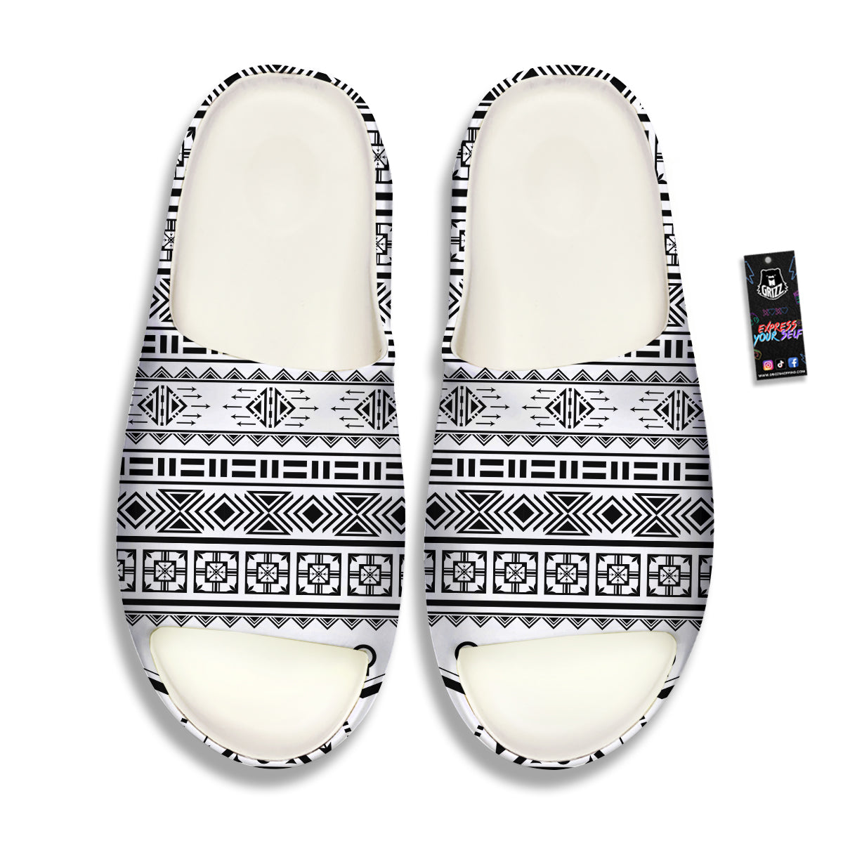 Aztec Grey And White Print Pattern Sandals-grizzshop