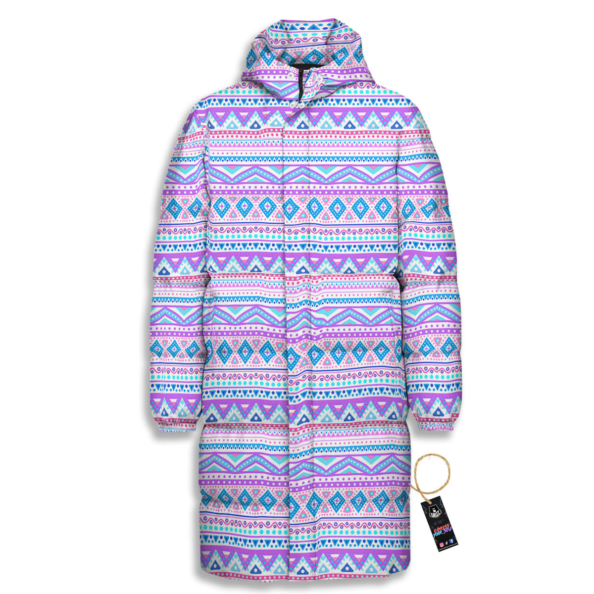 Aztec Pink And Pastel Print Pattern Long Down Jacket