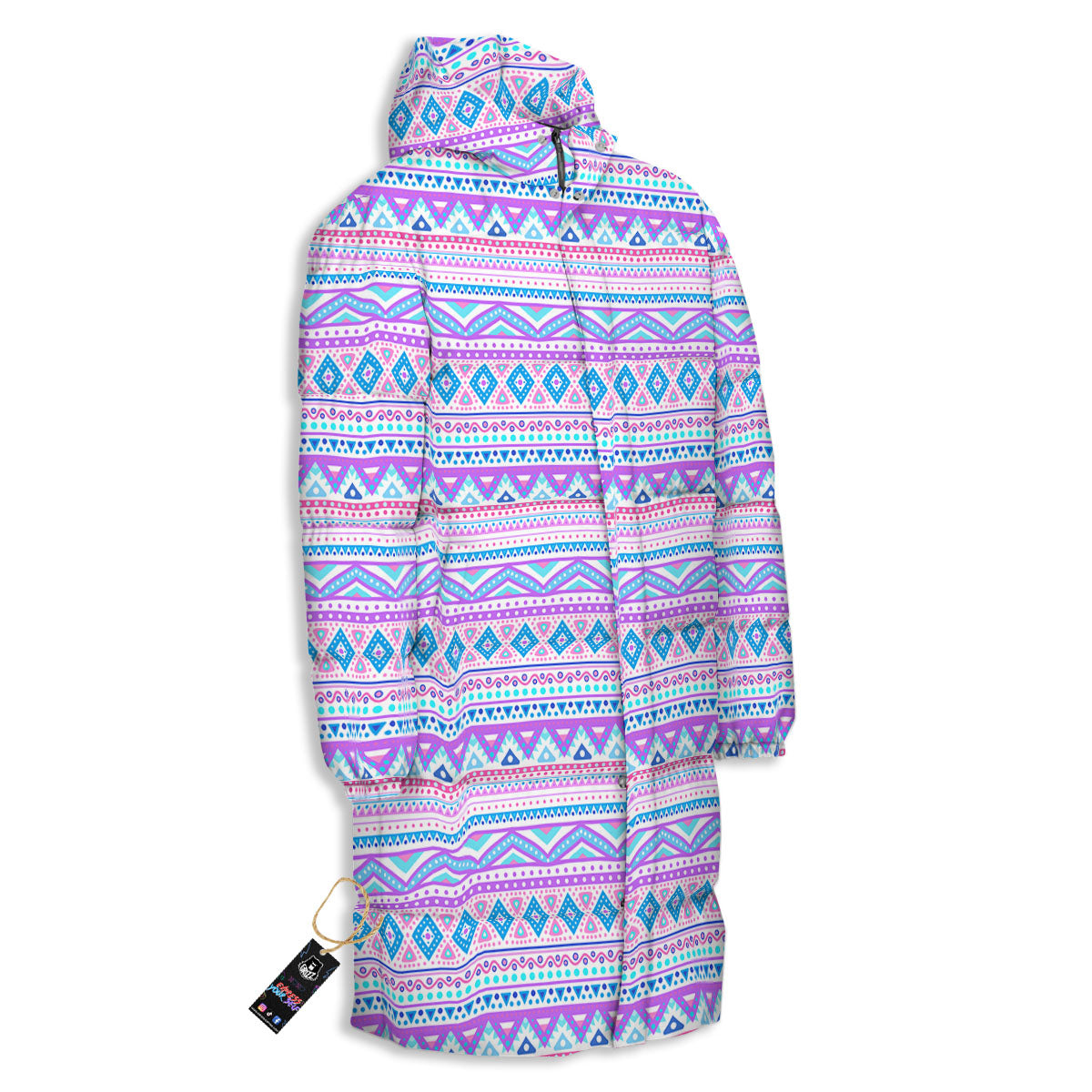 Aztec Pink And Pastel Print Pattern Long Down Jacket