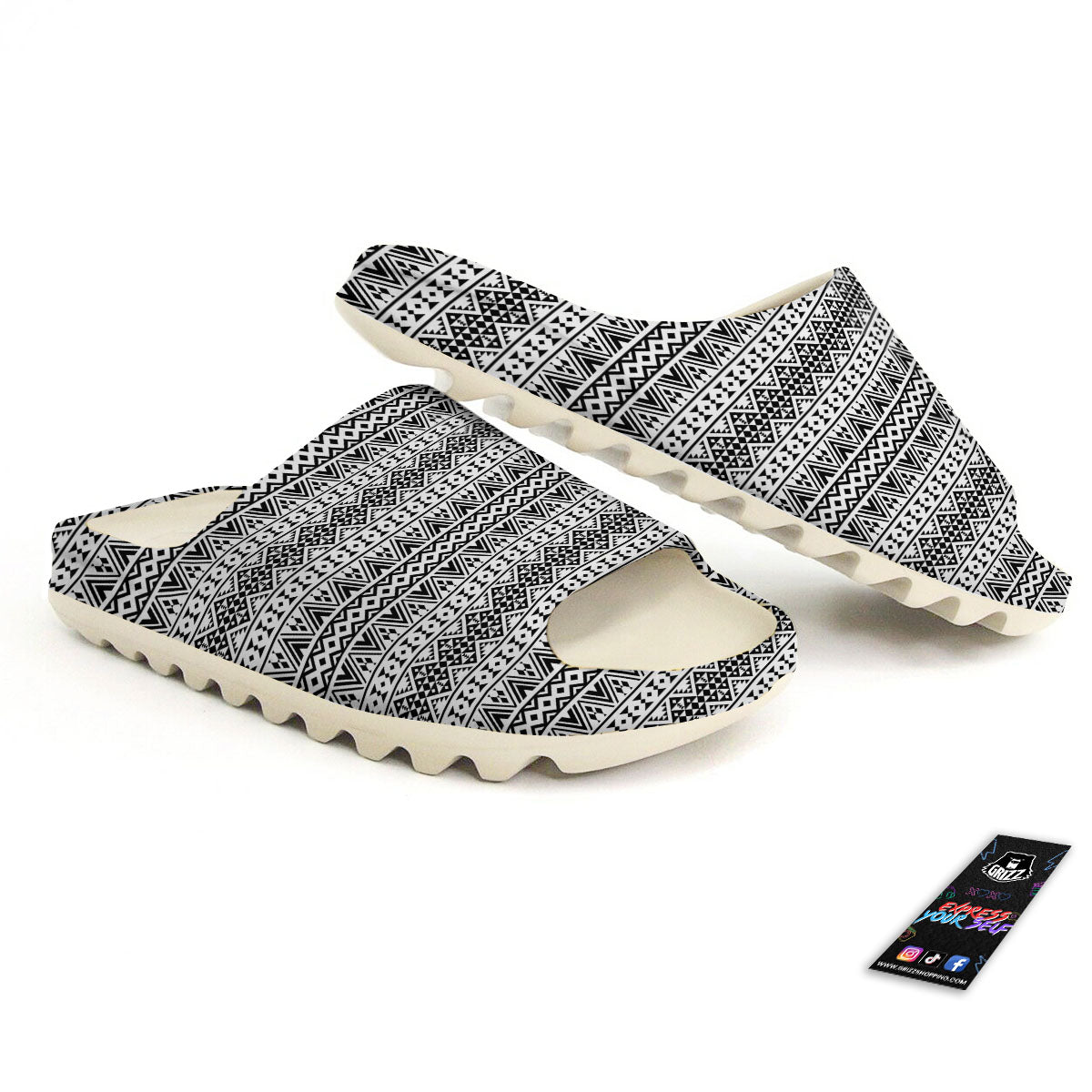 Aztec Texture White And Black Print Pattern Sandals-grizzshop